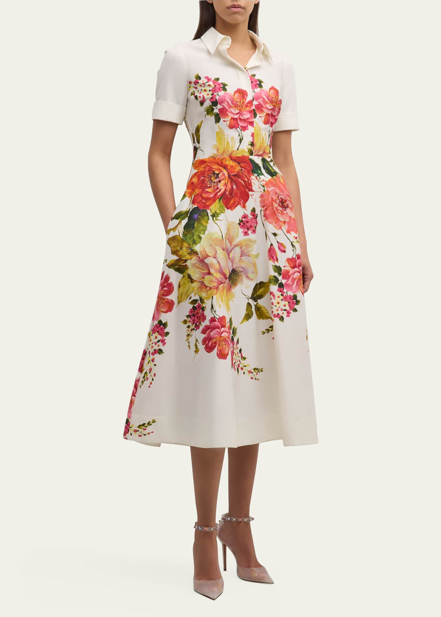 Rickie Freeman for Teri Jon Floral-Print Fit-&-Flare Shirtdress Image 2 of 5