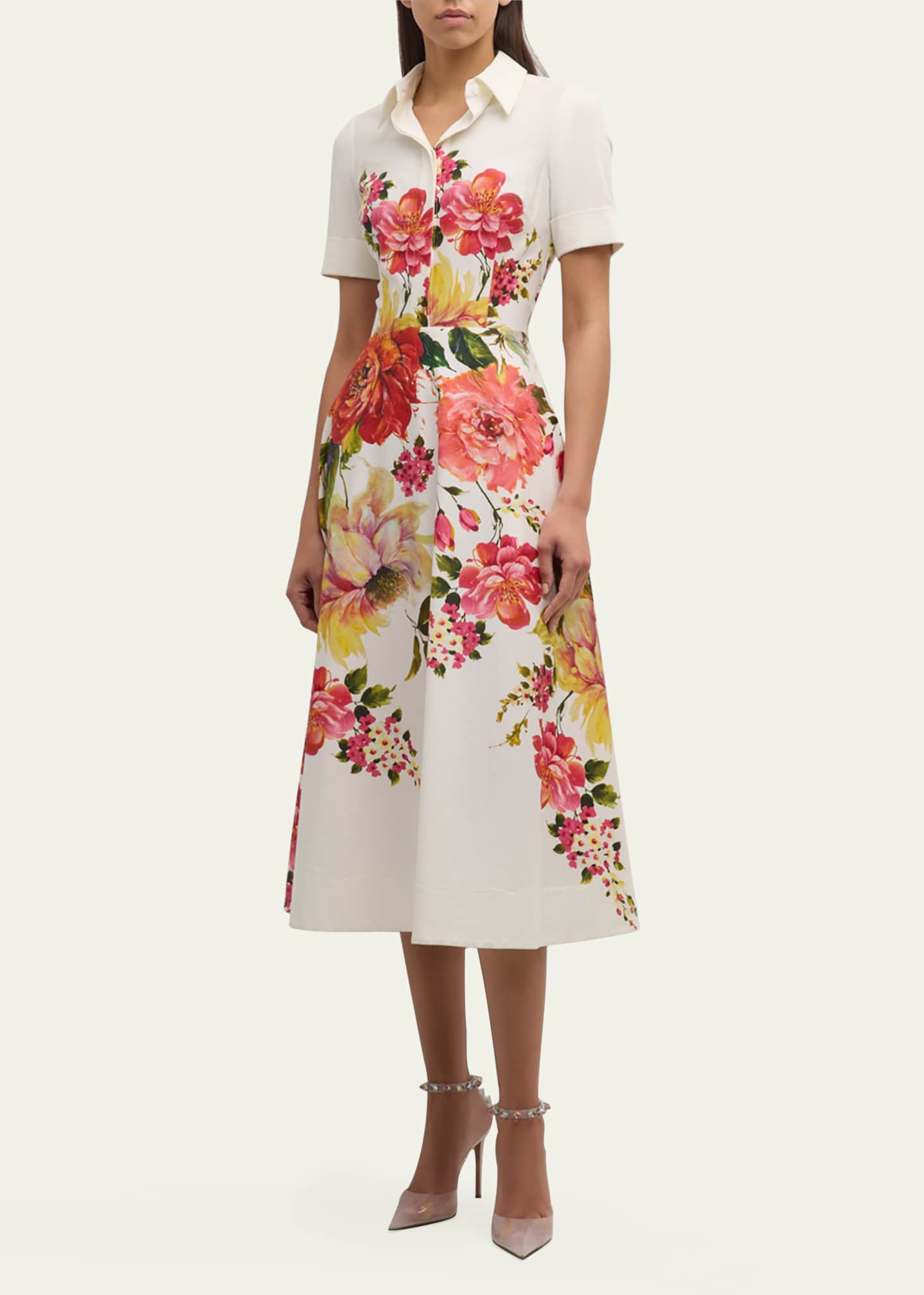 Rickie Freeman for Teri Jon Floral-Print Fit-&-Flare Shirtdress Image 3 of 5