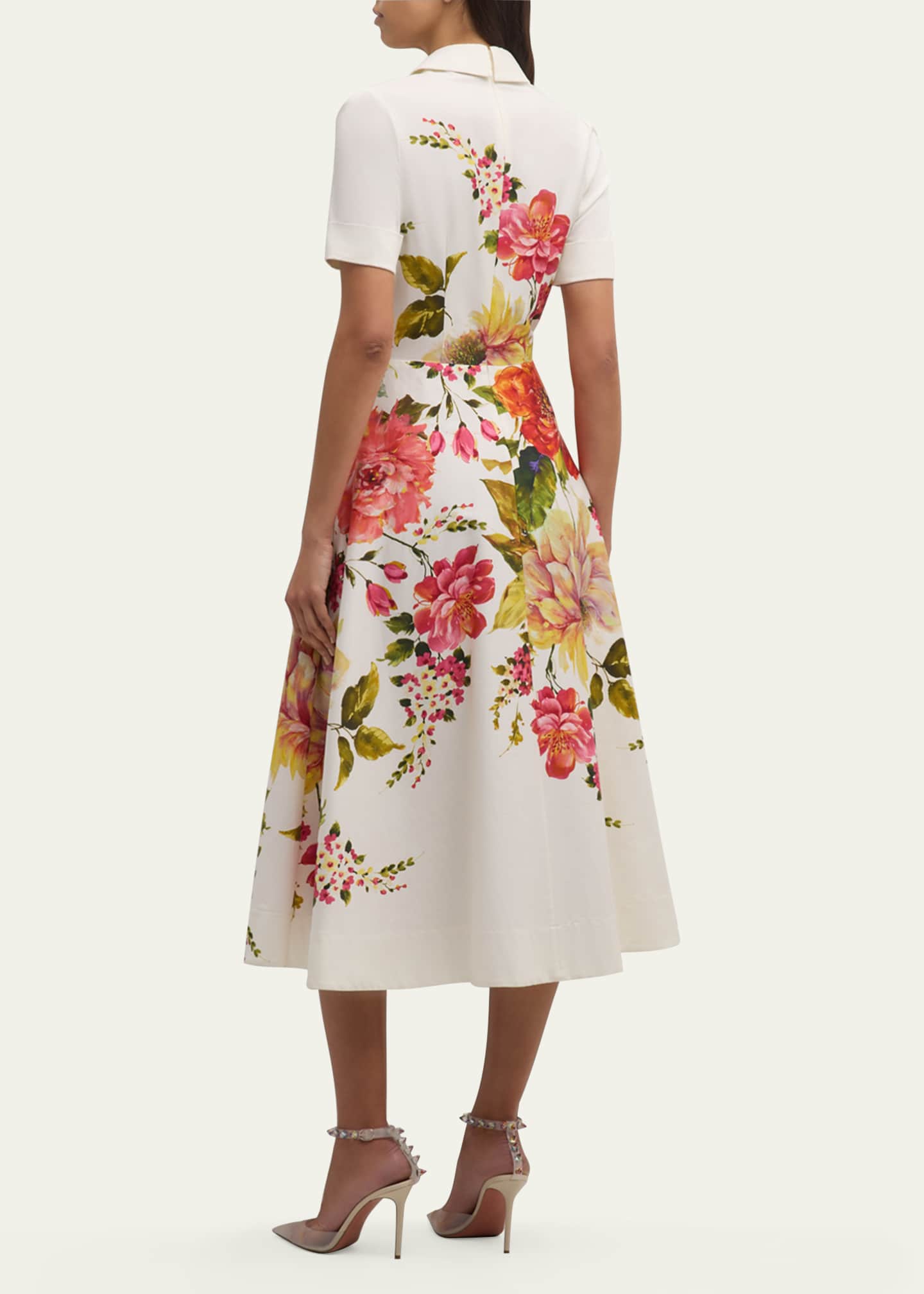 Rickie Freeman for Teri Jon Floral-Print Fit-&-Flare Shirtdress Image 4 of 5