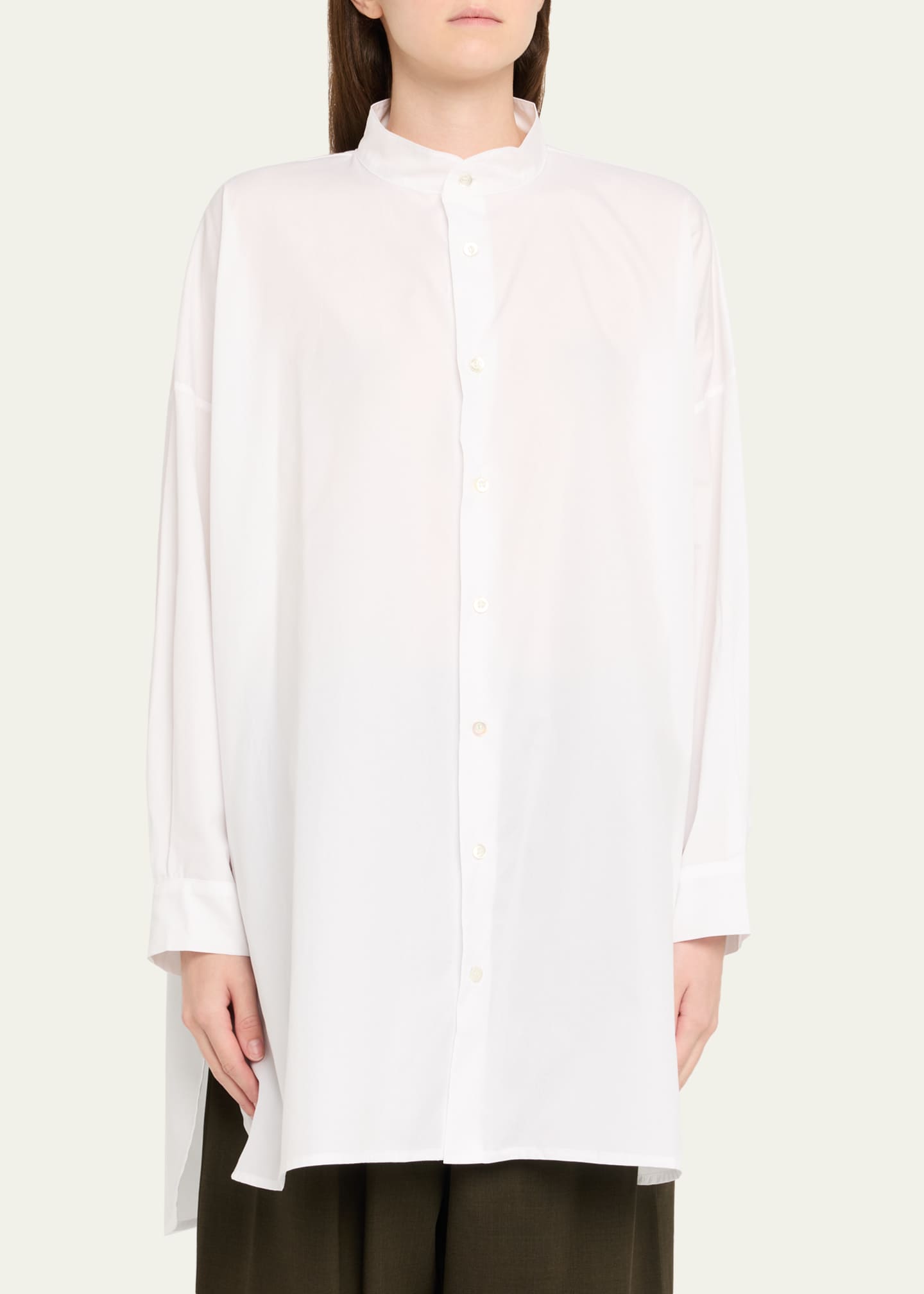 Eskandar Wide A-Line Collarless Classic Shirt (Long Plus