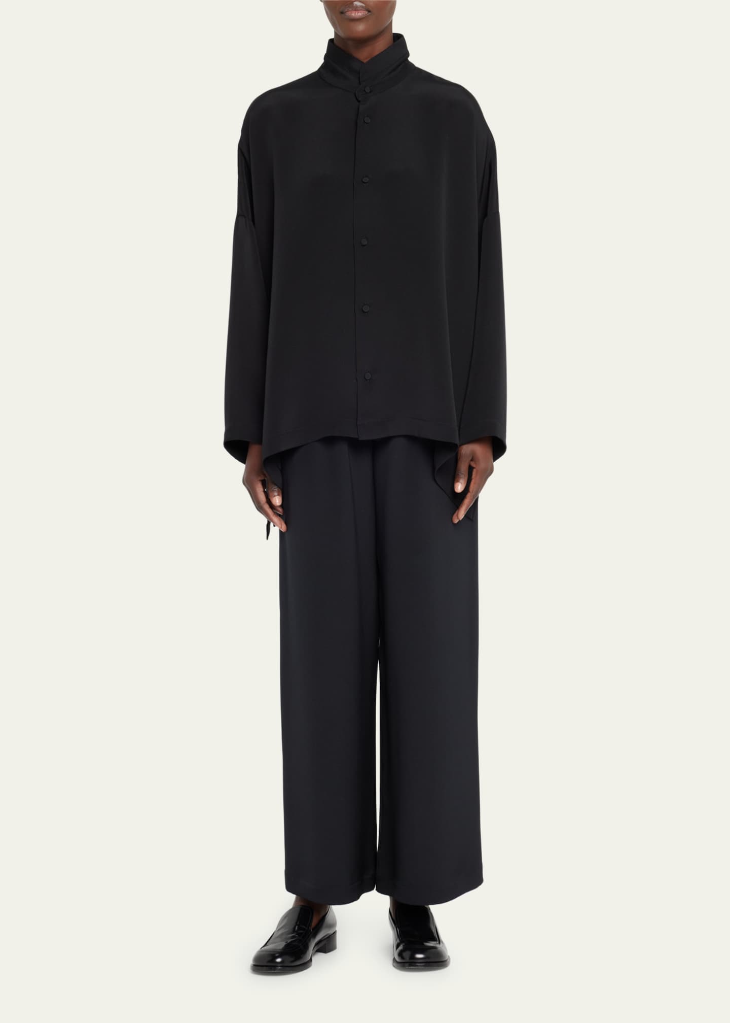 Eskandar Wide Longer Back Double Stand Collar Shirt (Mid Plus) Image 2 of 5