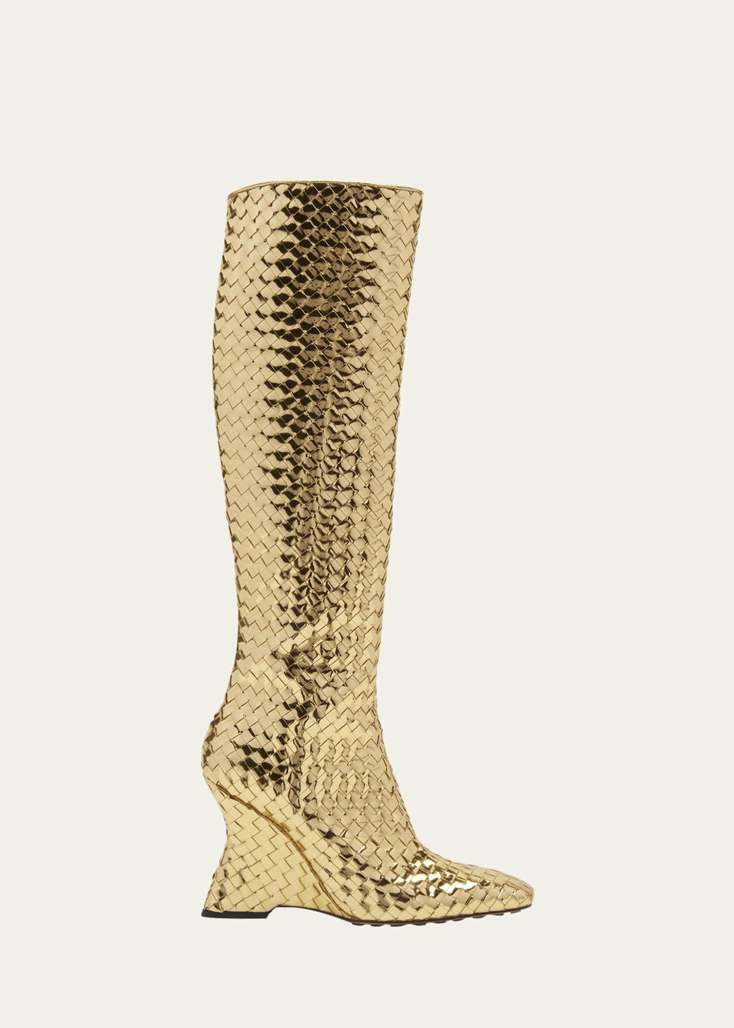 Bottega Comet Woven Mirror Leather KneeHigh Boots Bergdorf