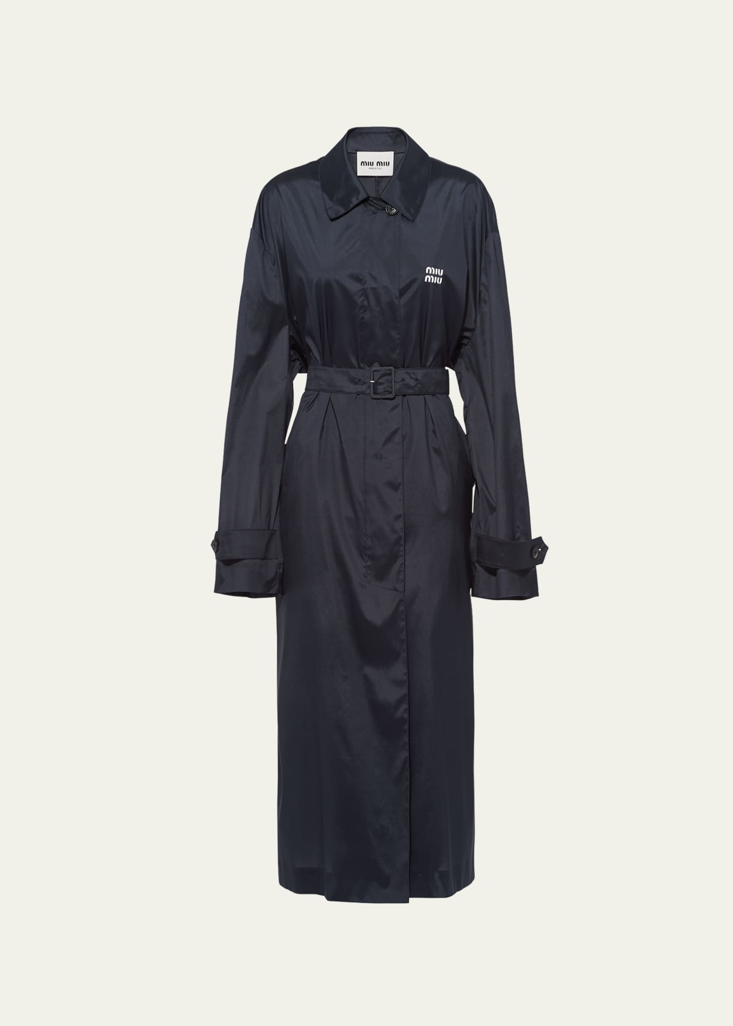 Miu Miu Logo-Print Technical Silk Belted Coat - Bergdorf Goodman