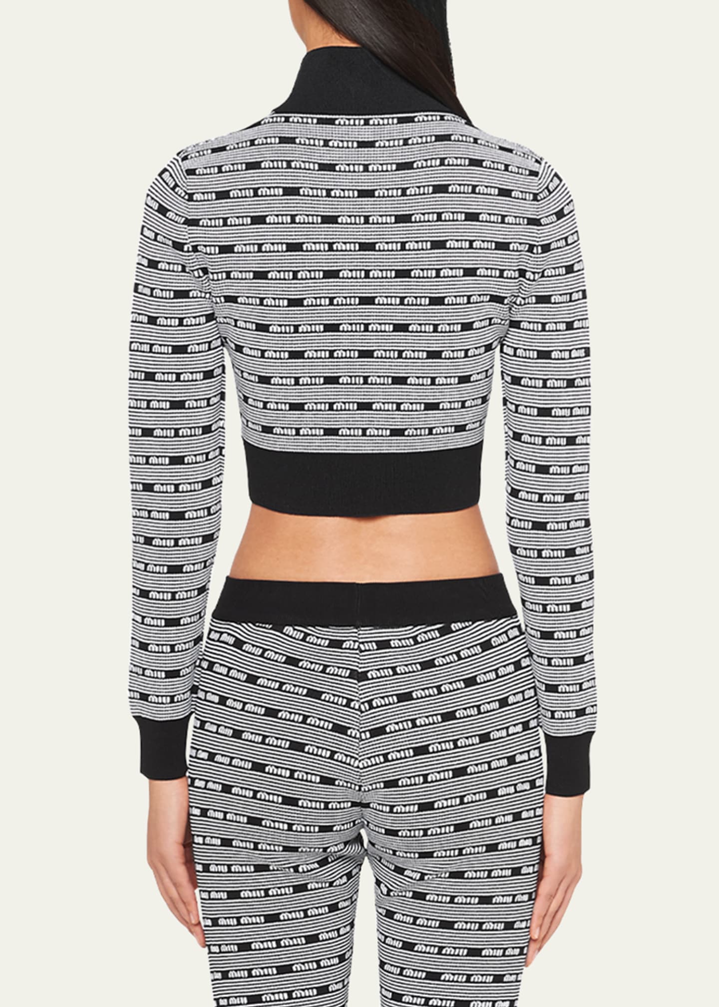 Miu Miu Jacquard Logo Knit Crop Cardigan