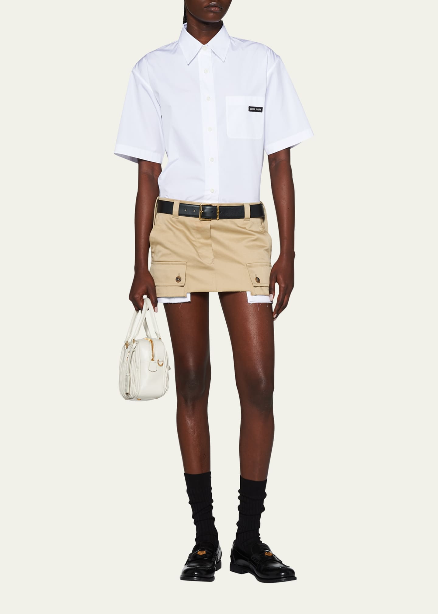 国内発送/送料関税込【Miu Miu】 Gabardine mini skirt Miu Miu Chino Cargo Mini Skirt - Bergdorf Goodman
