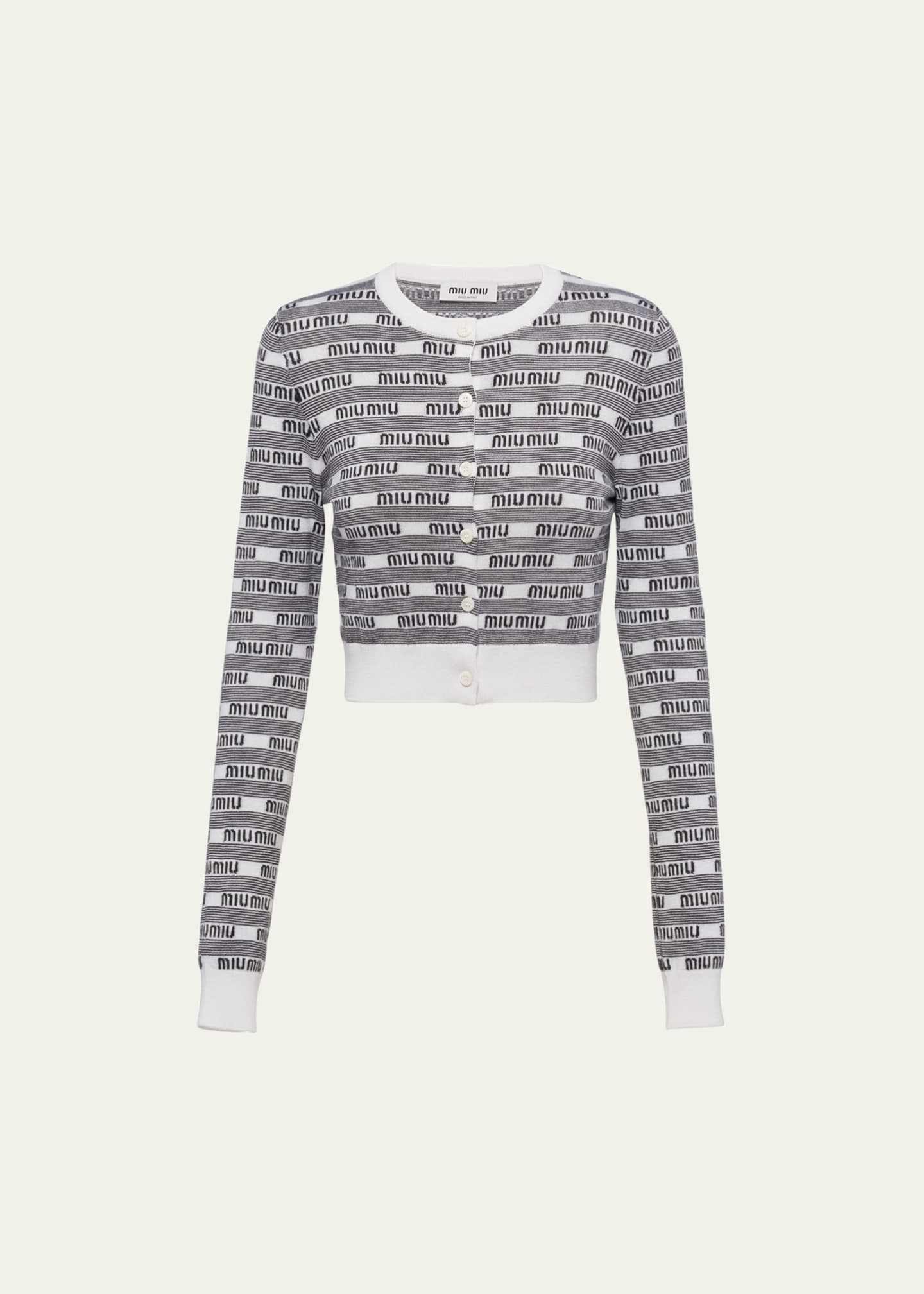 Miu Miu Jacquard Logo Crop Cashmere Cardigan - Bergdorf Goodman