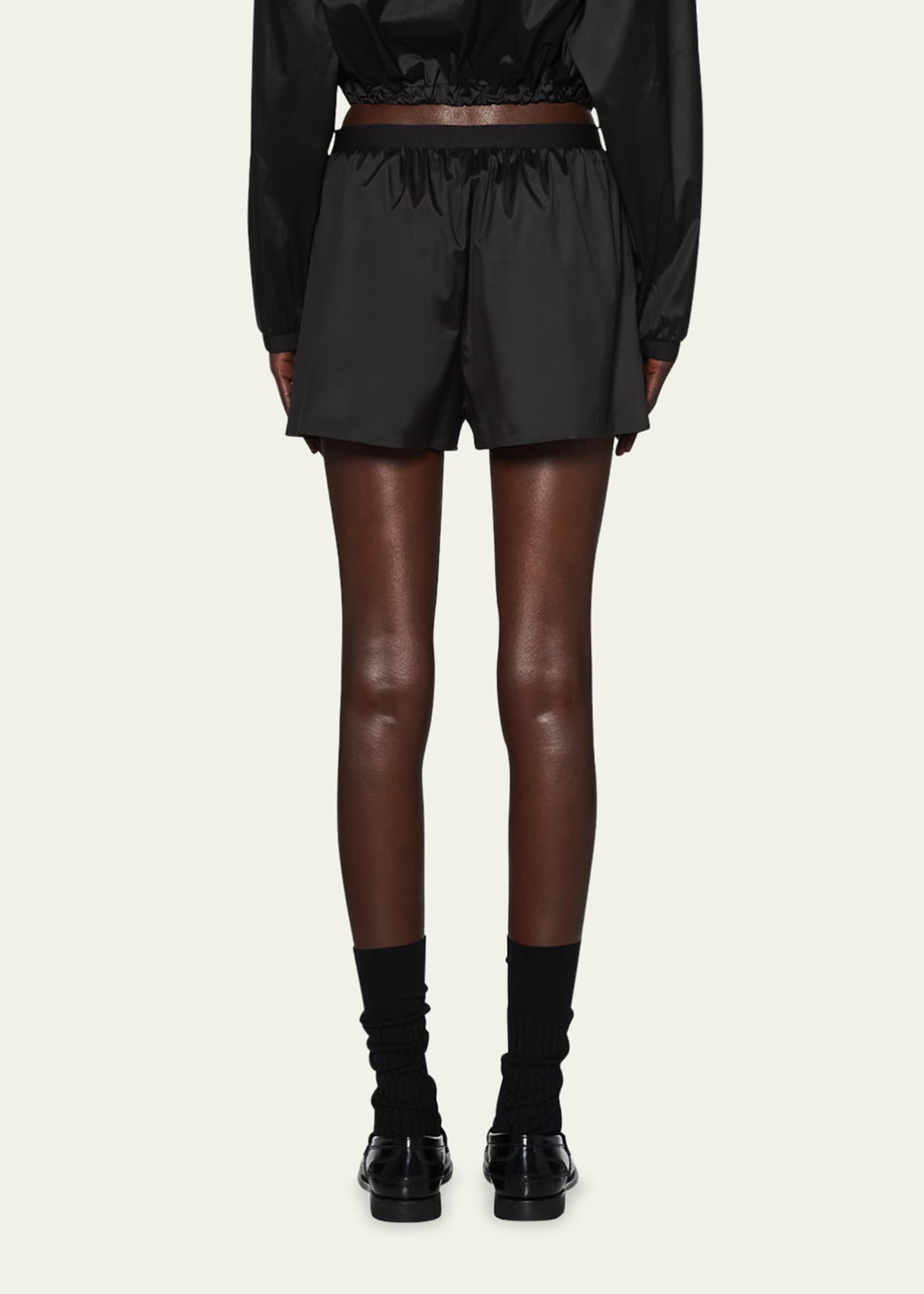Miu Miu Logo-Print Technical Silk Shorts Image 3 of 5