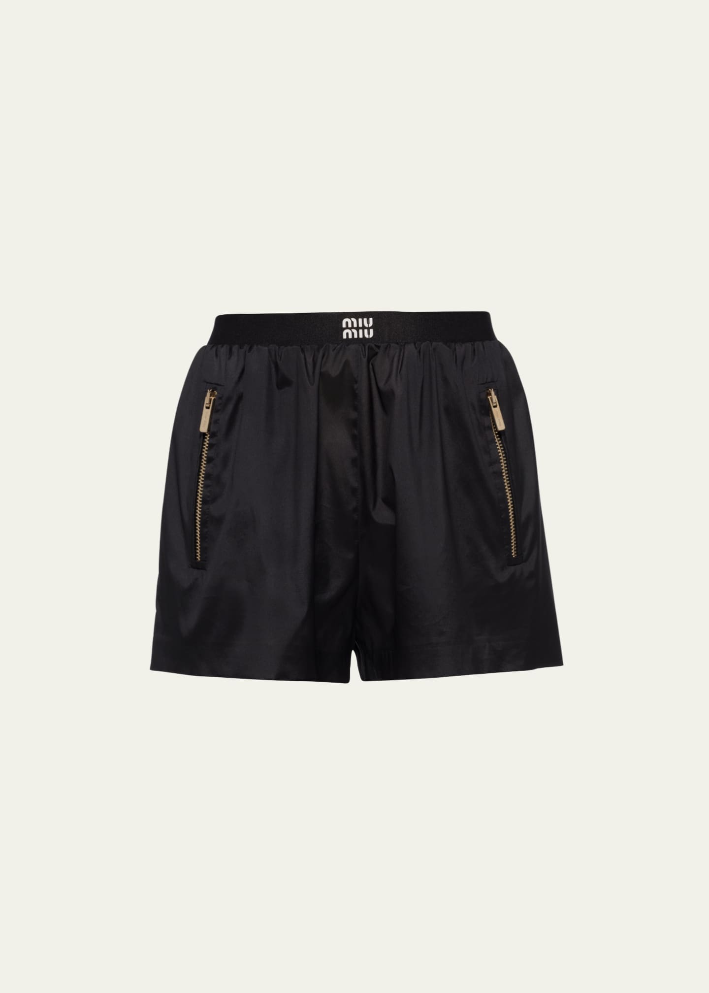 Miu Miu Logo-Print Technical Silk Shorts Image 1 of 5