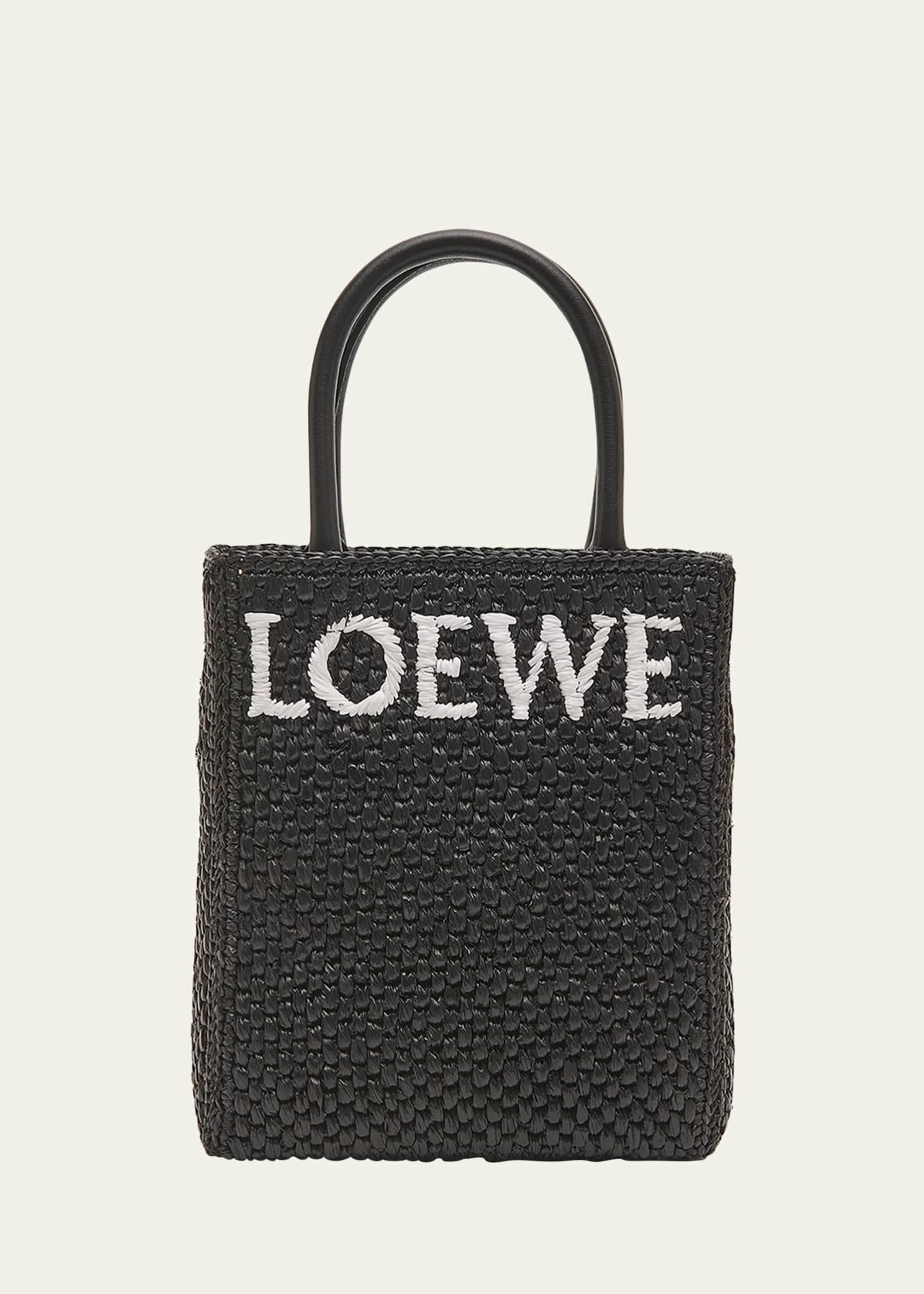 Loewe A4 Logo North-south Raffia Tote Bag In Natural/black