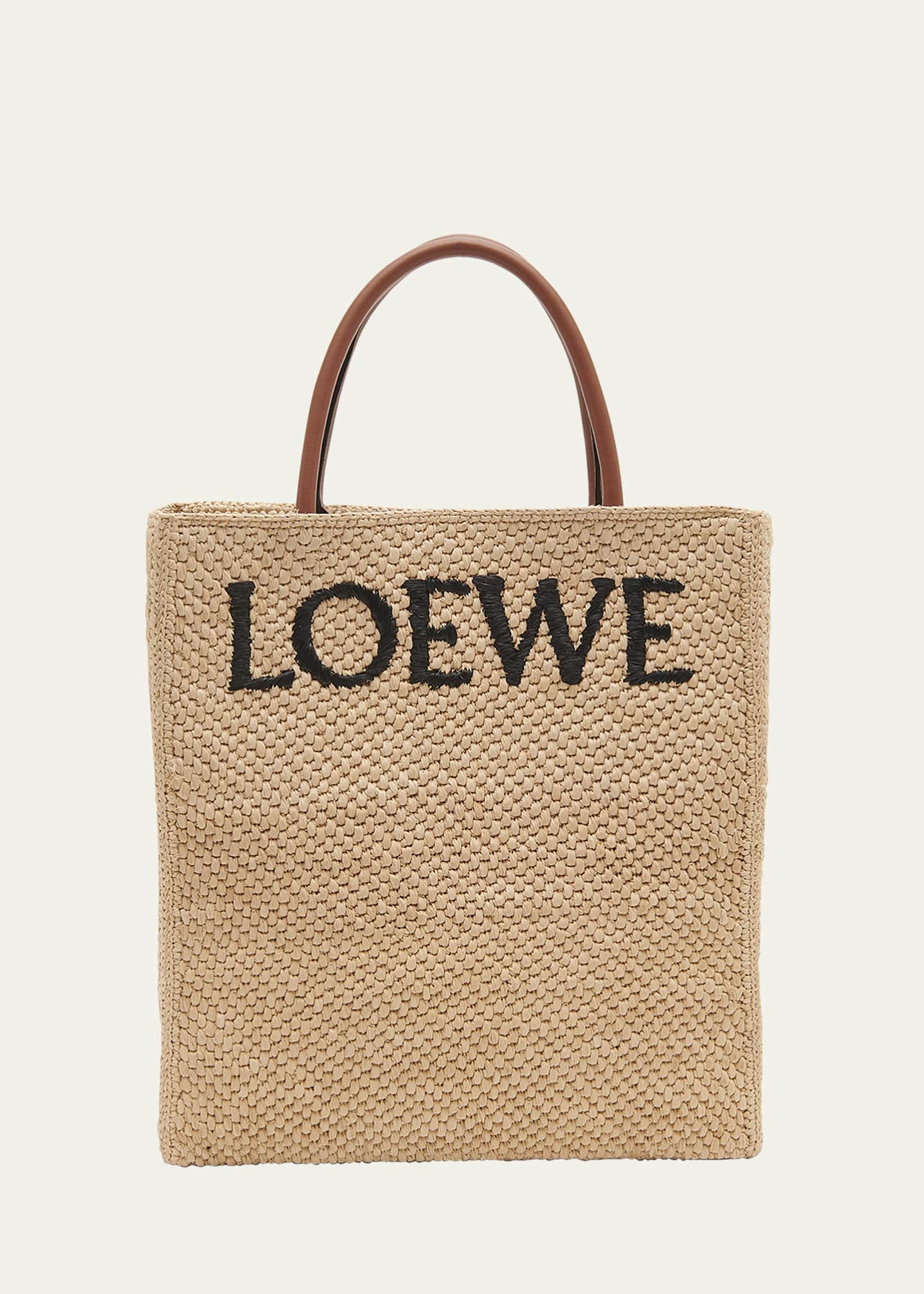 Loewe Standard A4 Tote Bag in Raffia with Leather Handles