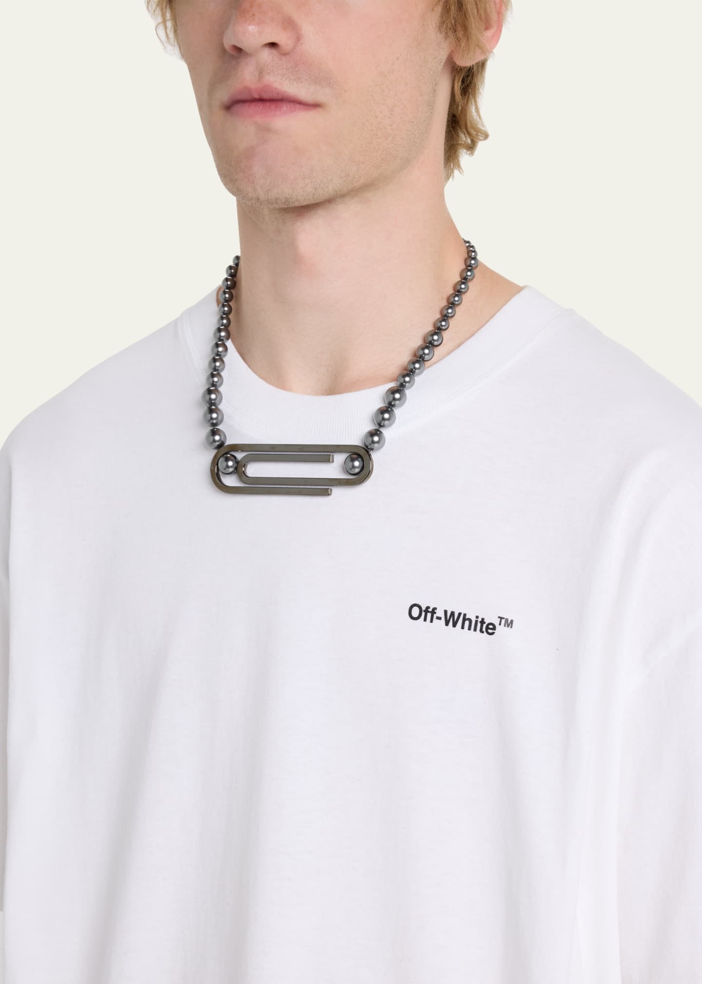 OffWhite Men's Faux Pearl and Paperclip Chain Necklace Bergdorf Goodman