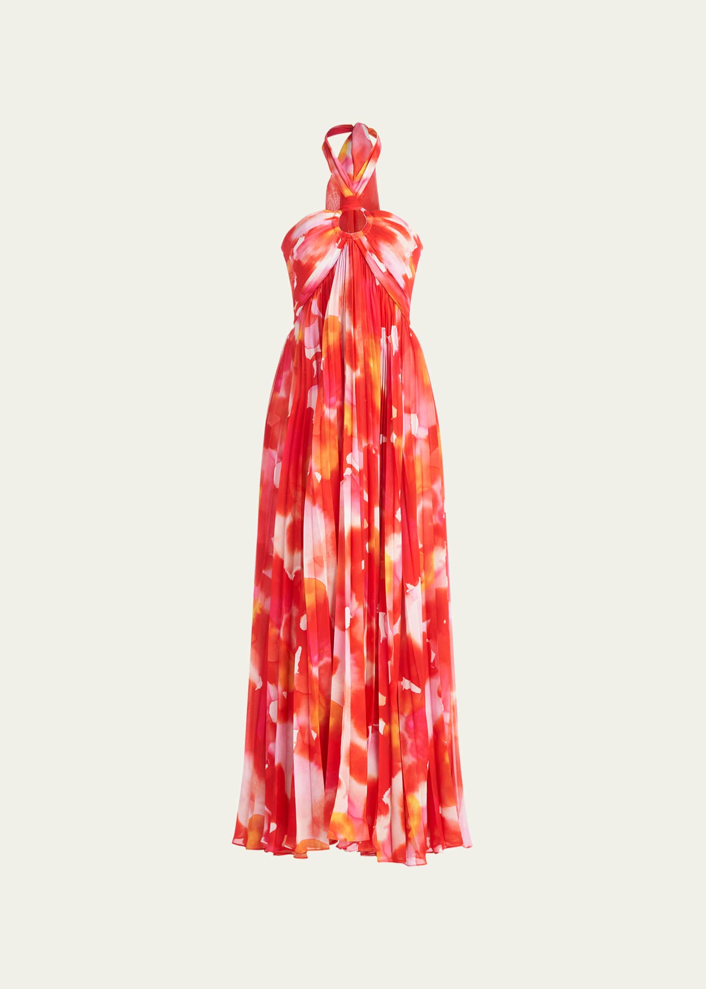 Halston Jill Pleated Cutout Chiffon Halter Gown Bergdorf Goodman