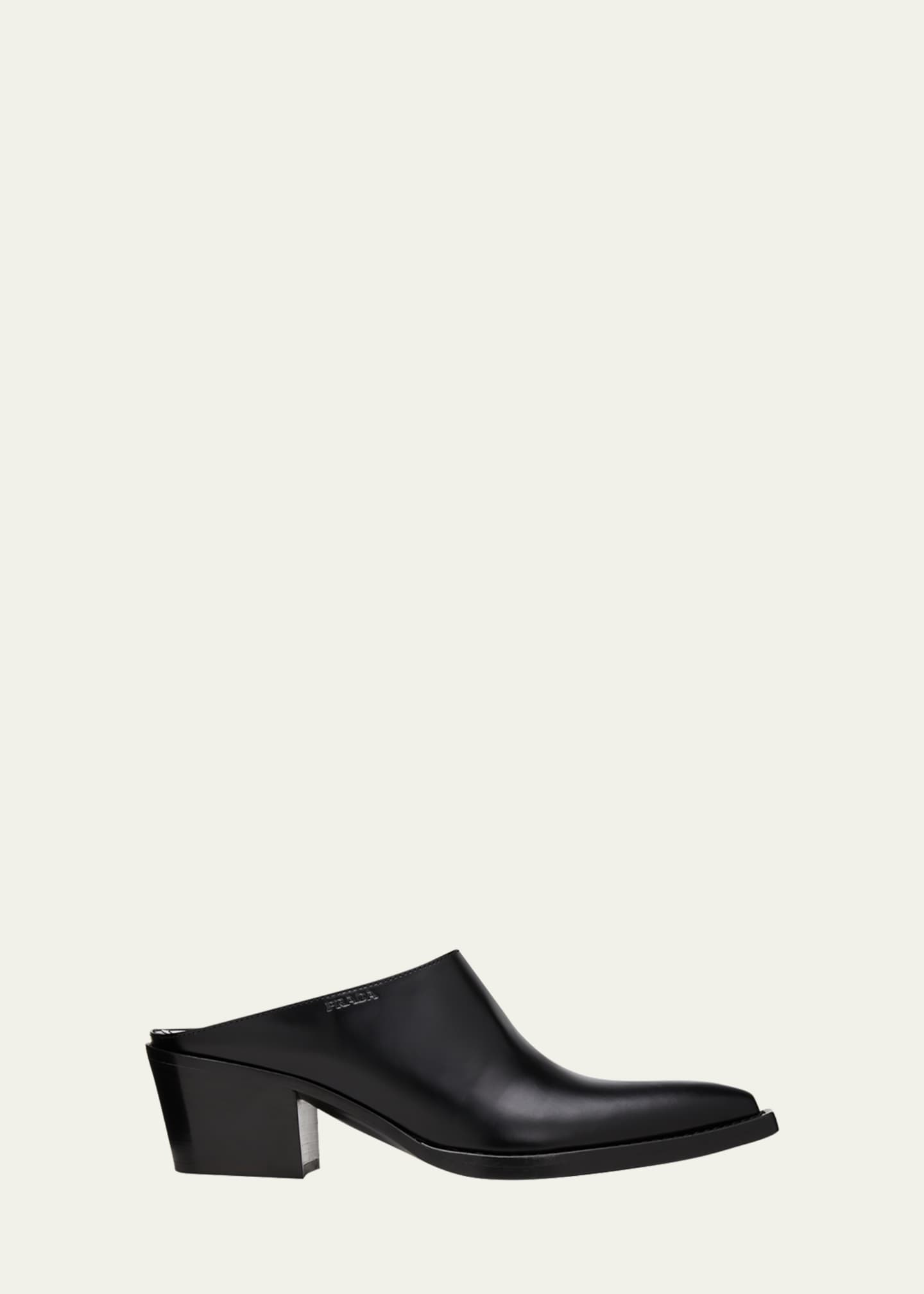 Leather block new arrivals heel mules