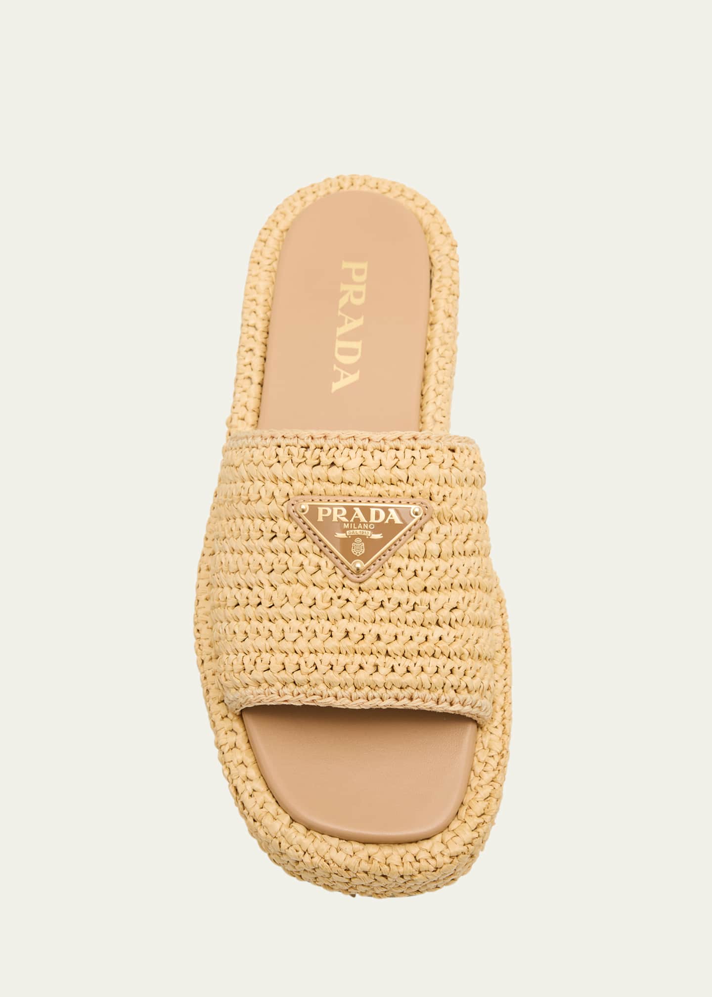 Prada Raffia Single-Band Platform Slides Image 6 of 6