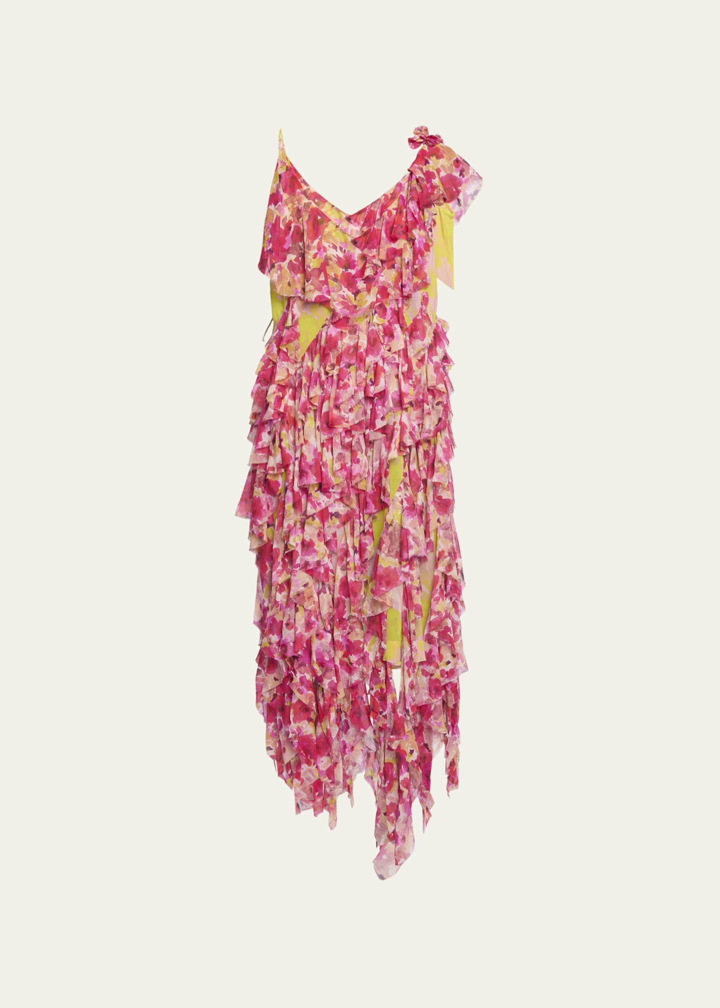Urbann Green CottonBlend Vacation Dress With Chic Fluttering Ruffles And Asymmetric Print For Spring Travel
