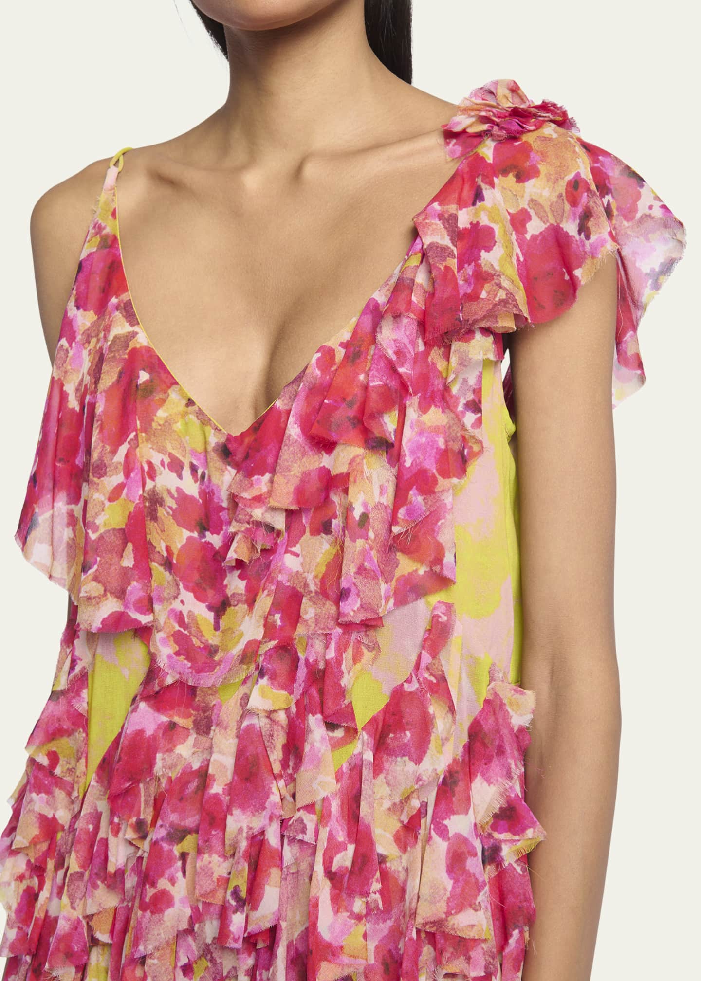 Dries Van Noten Daylin Asymmetric Midi Dress with Floral-Print Ruffles ...