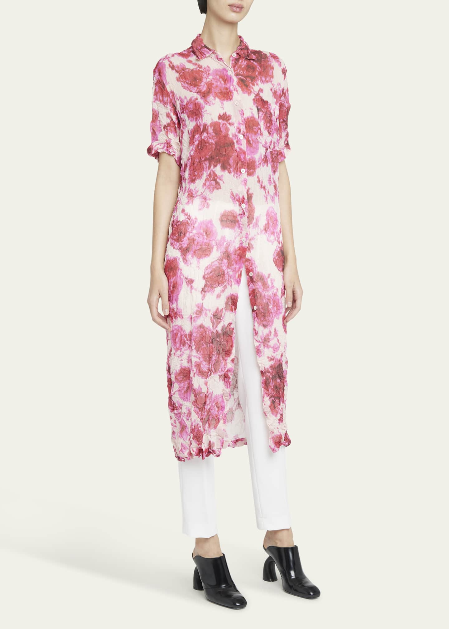 Dries Van Noten Dush Floral-Print Crinkle Shirtdress - Bergdorf Goodman