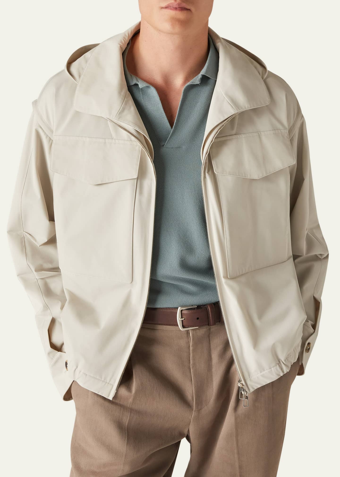 Loro Piana Men's Elden Hooded Blouson Jacket with Removable Sleeves ...