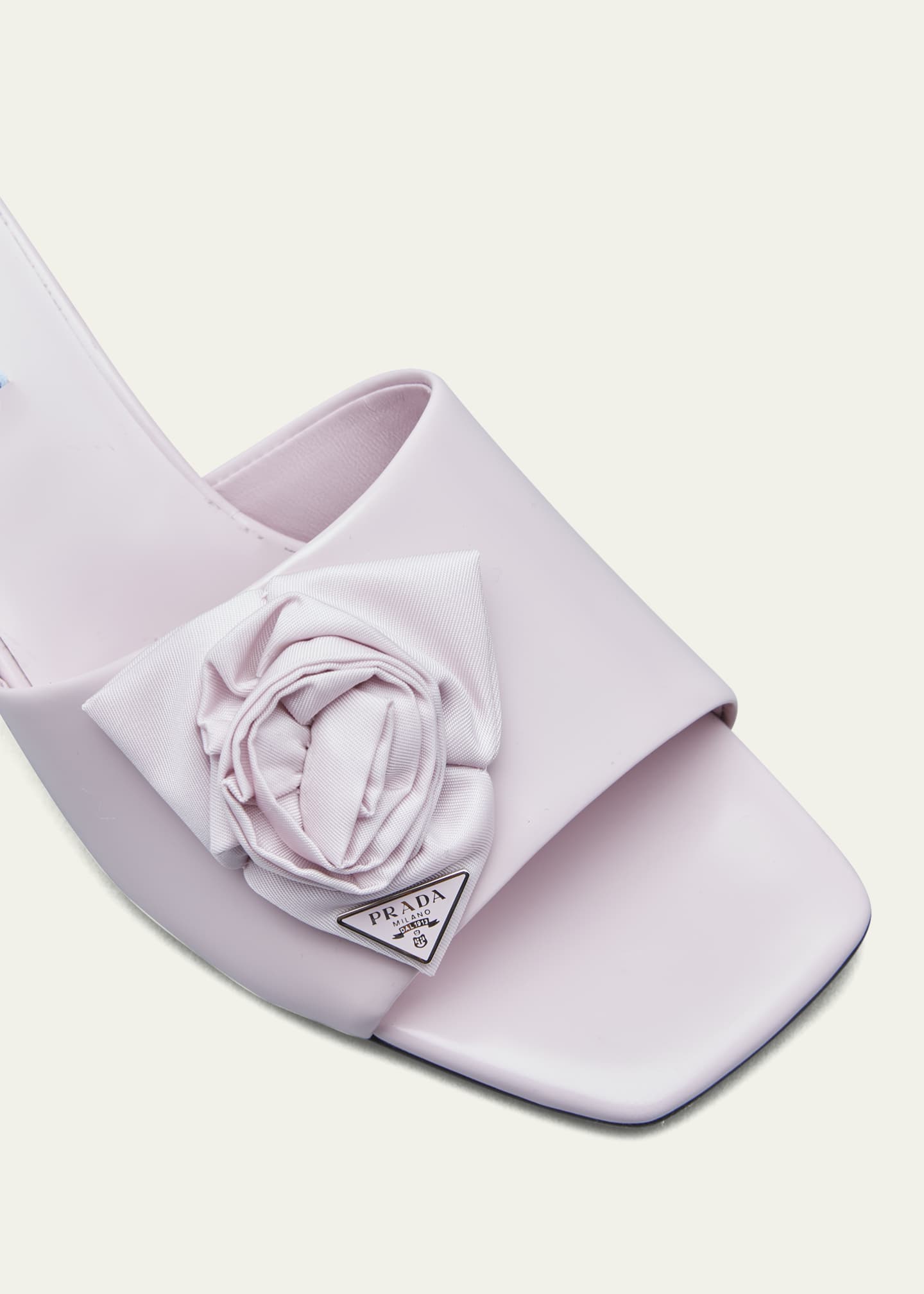 Prada Ciabatte Triangle Logo Rose Kitten-Heel Sandals - Bergdorf 