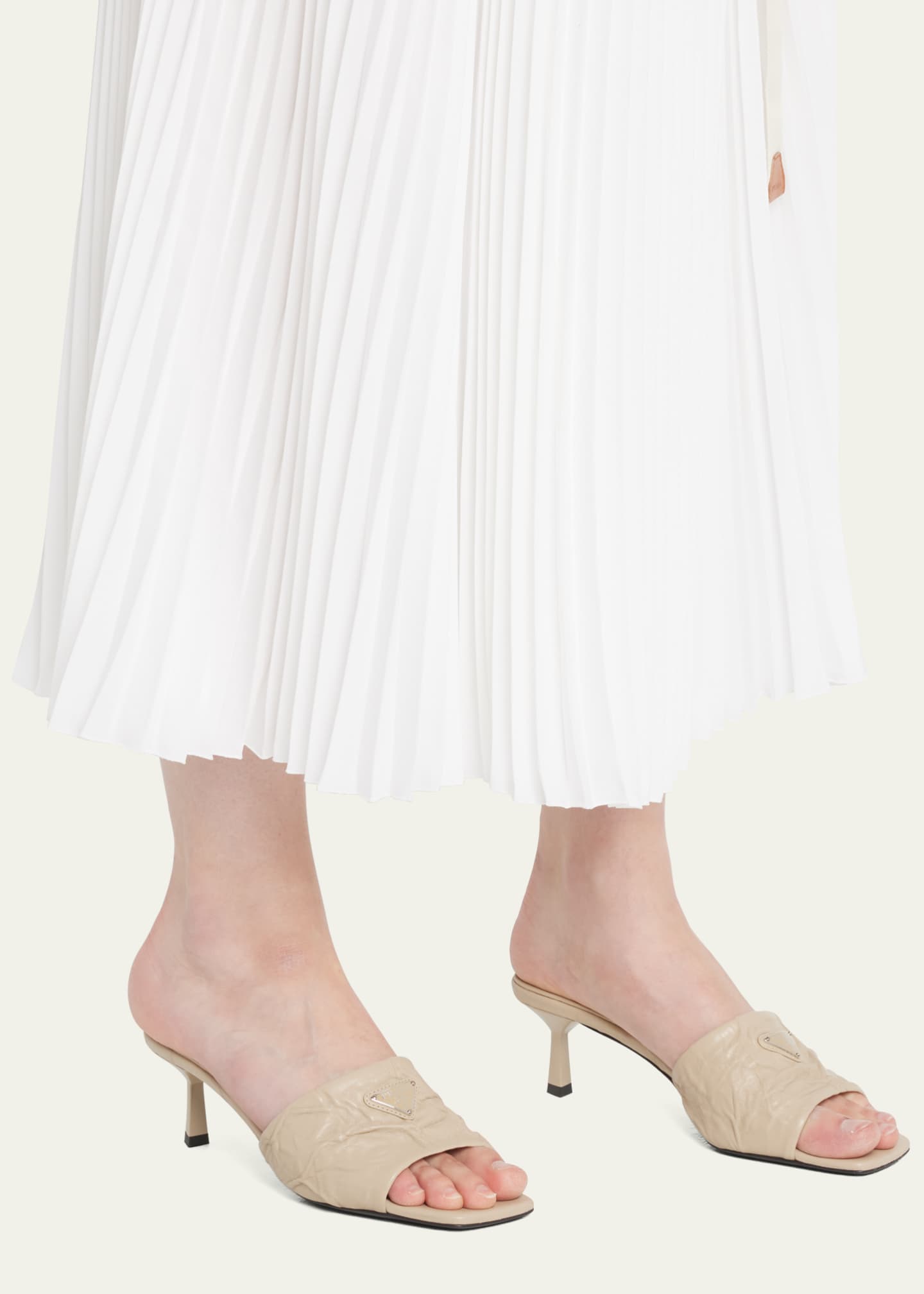 Triangle Logo Leather Kitten-Heel Mule Sandals