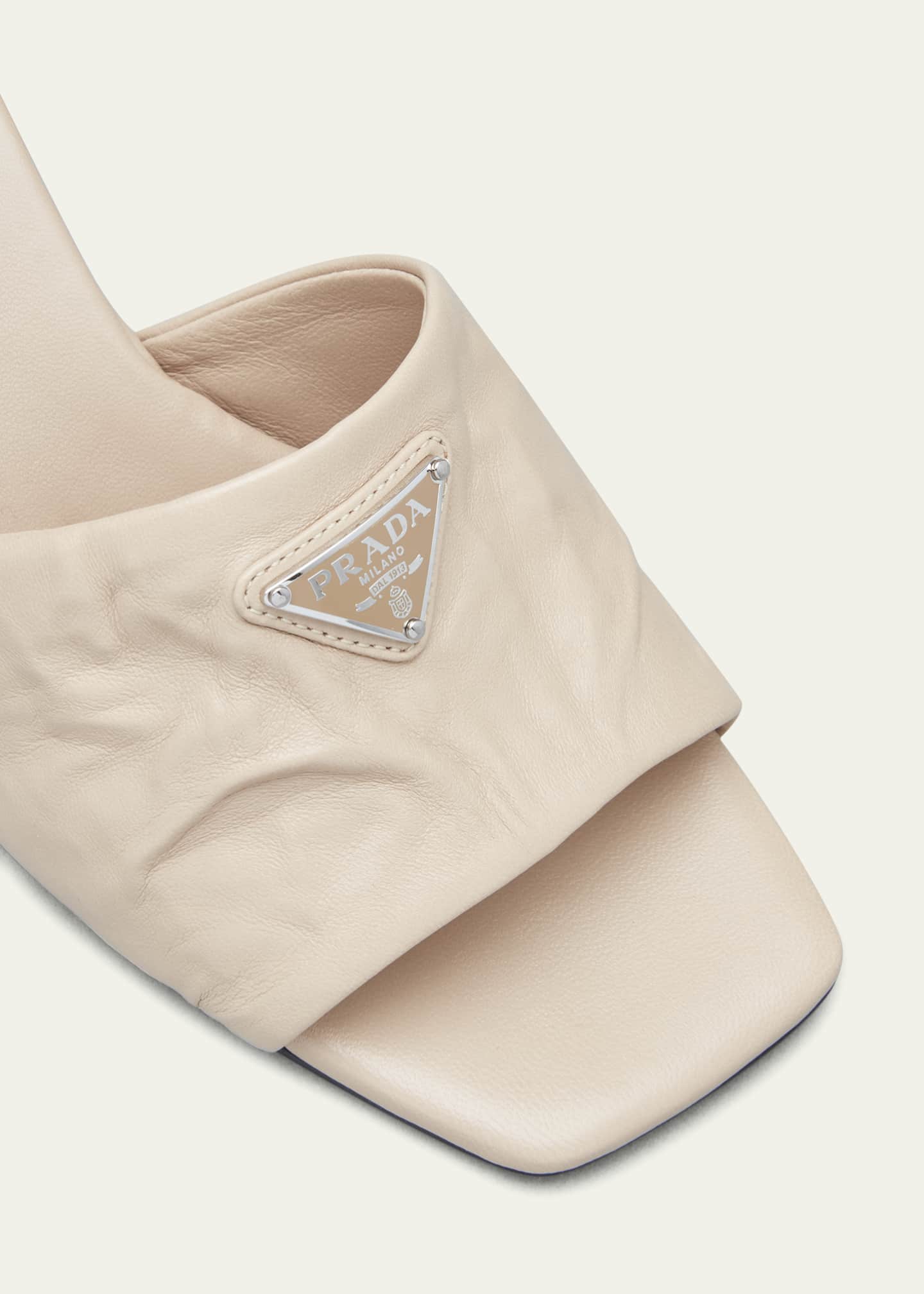 Triangle Logo Leather Kitten-Heel Mule Sandals