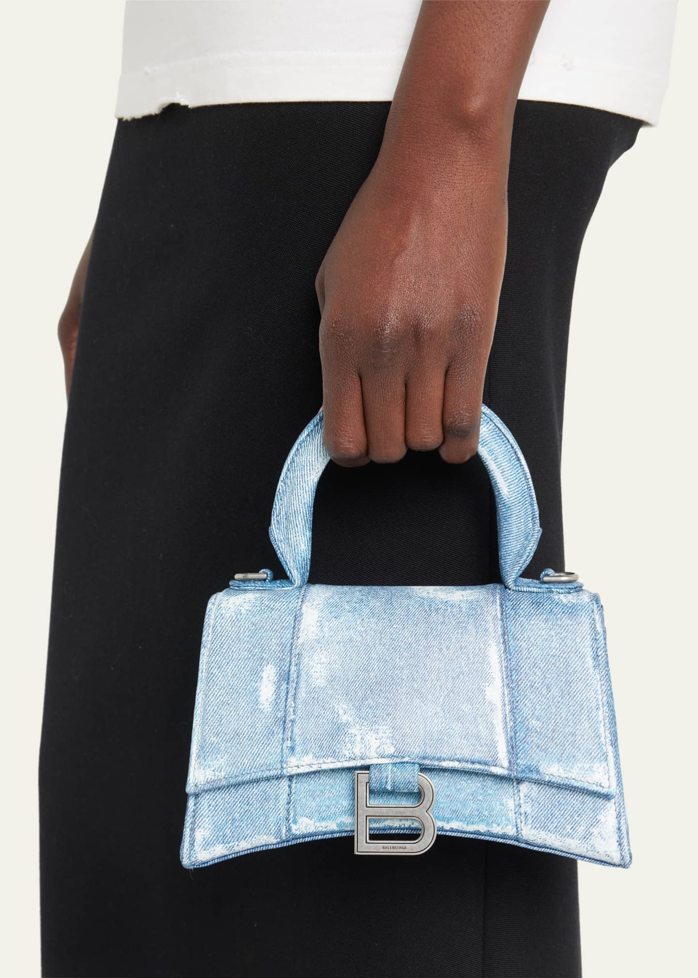 Blue Hourglass denim-print leather bag