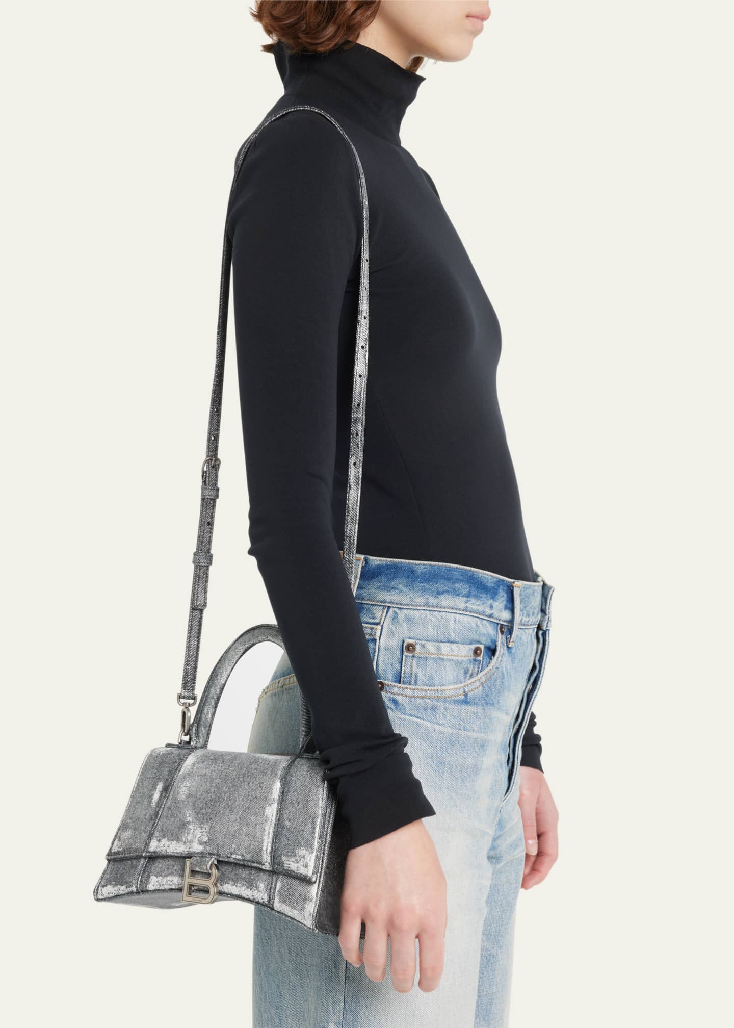 Balenciaga Xs Hourglass Leather Top Handle Bag