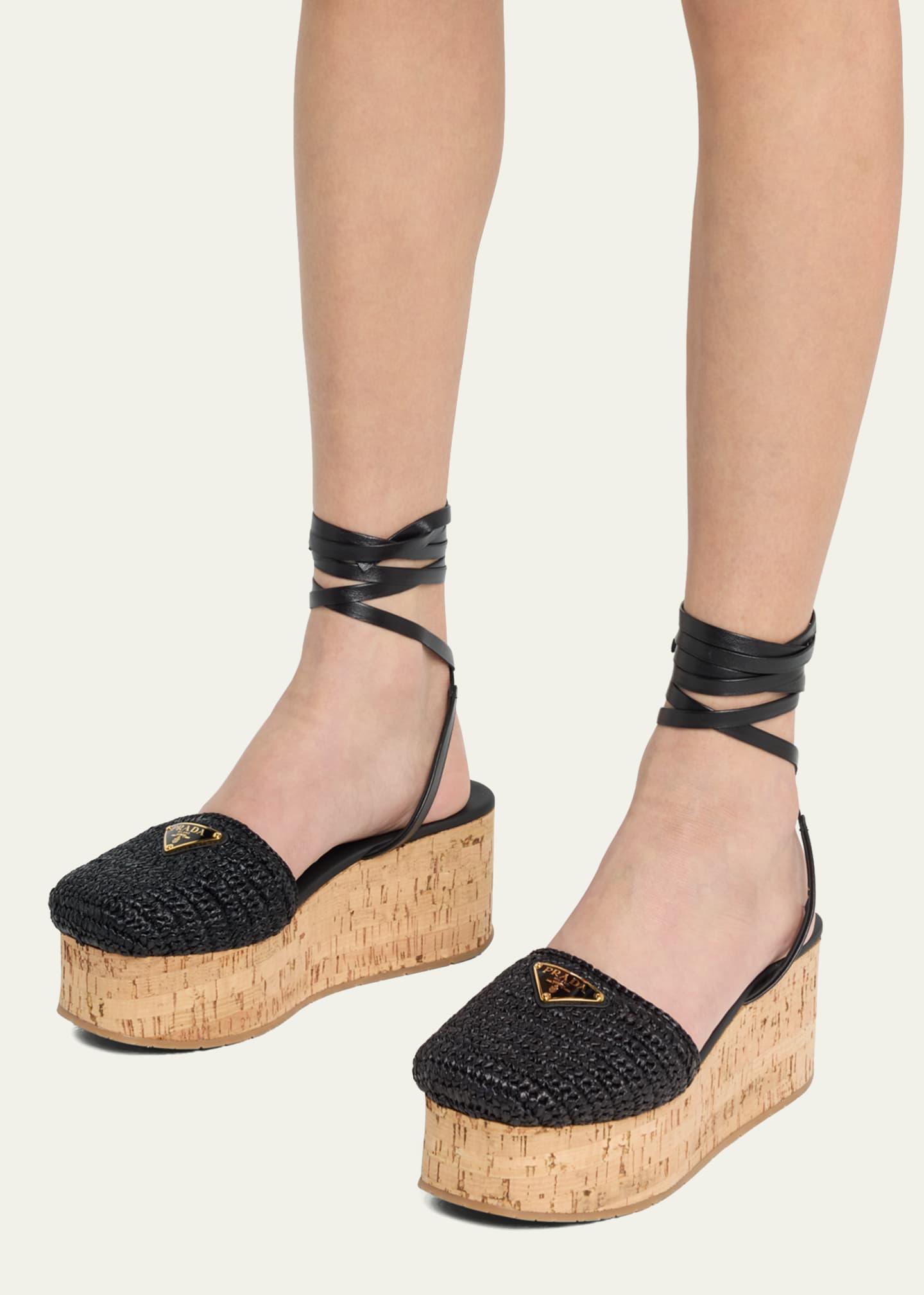 Prada Ankle Wrap Raffia Platform Sandals Bergdorf Goodman
