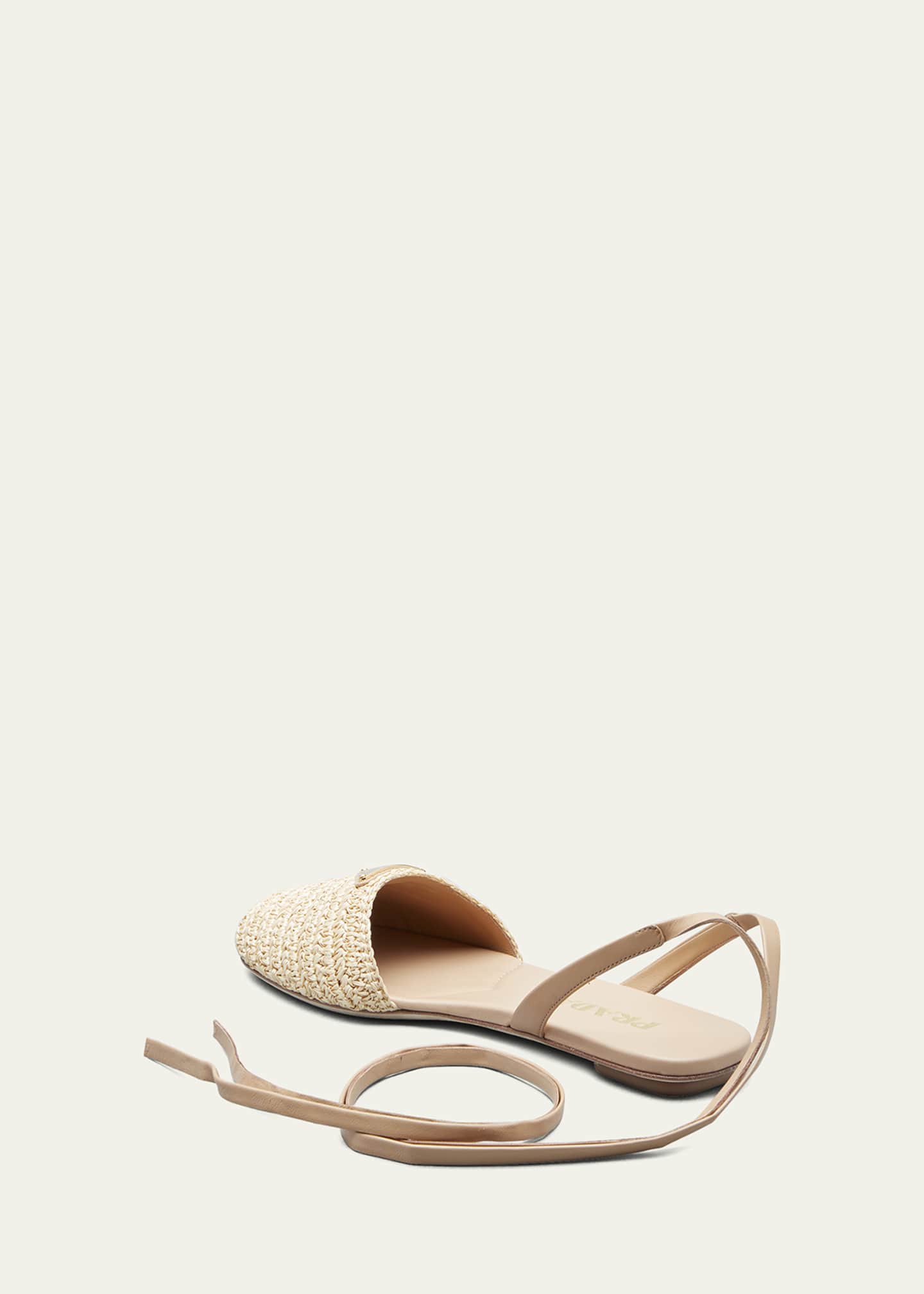 Prada Triangle Logo Raffia Ankle-Wrap Flats - Bergdorf Goodman