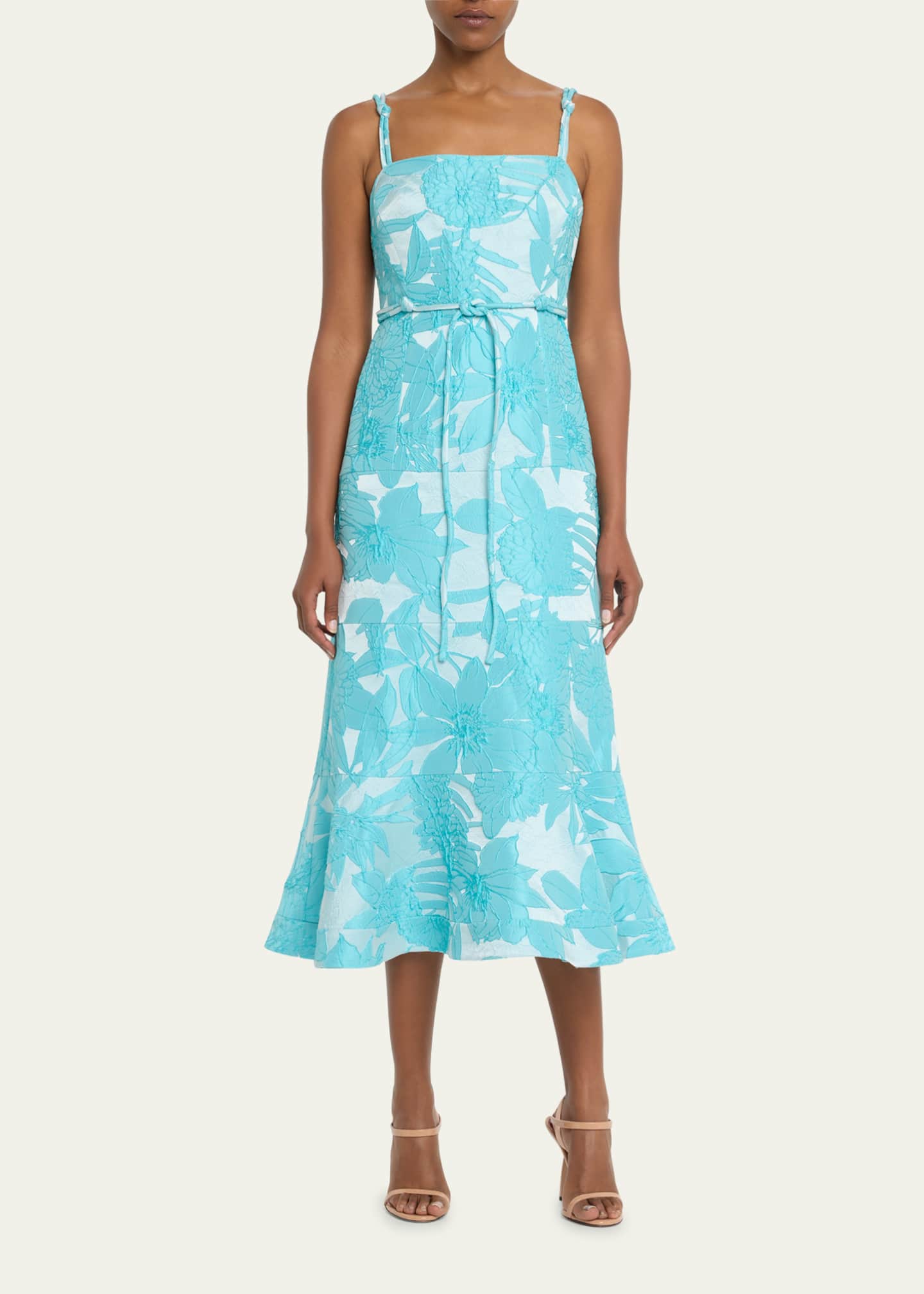 Alexis Delphine SashTie Embroidered Jacquard Midi Dress Bergdorf Goodman