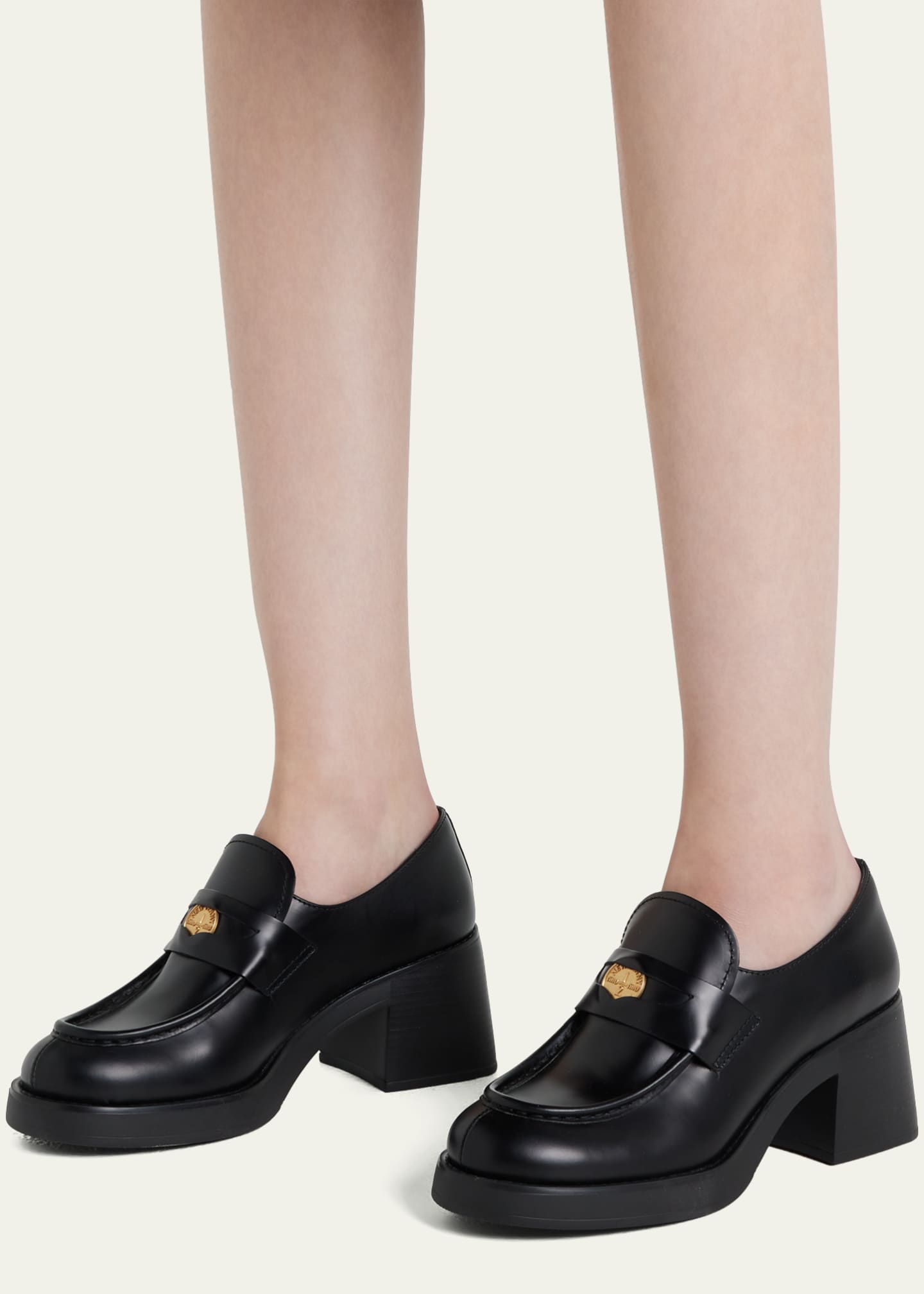 parti ejer korroderer Miu Miu Leather Heeled Penny Loafers - Bergdorf Goodman