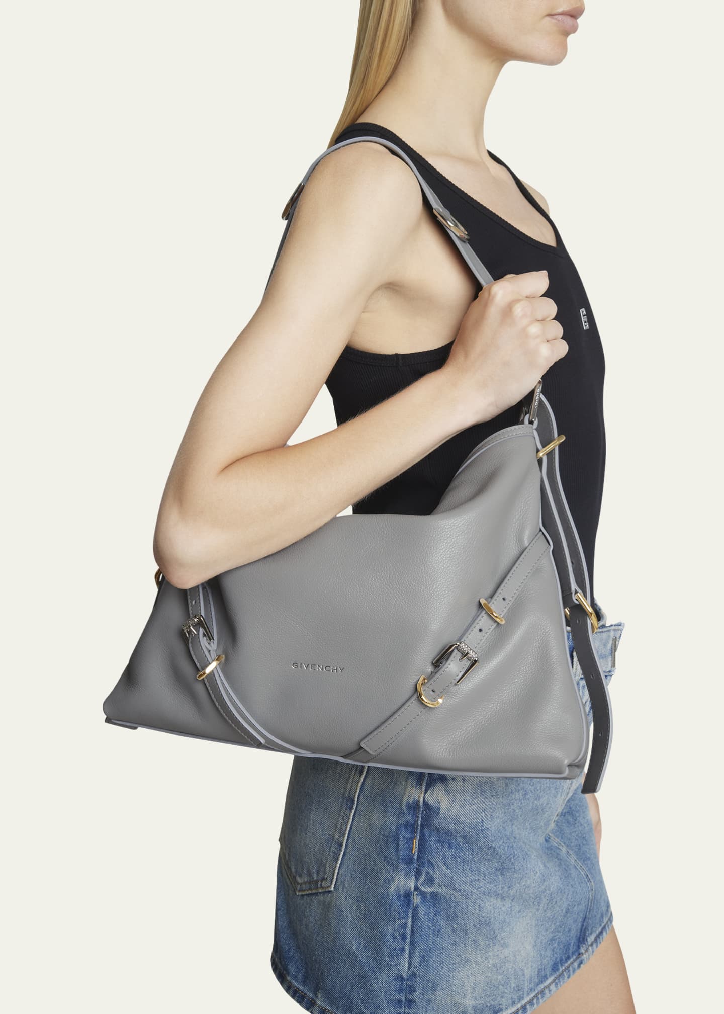 Givenchy Voyou Medium Shoulder Bag in Tumbled Leather Image 2 of 5