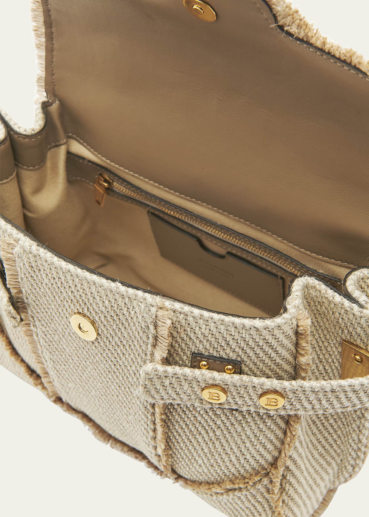 Balmain BBuzz 23 Linen Fringe Satchel Bag Bergdorf Goodman