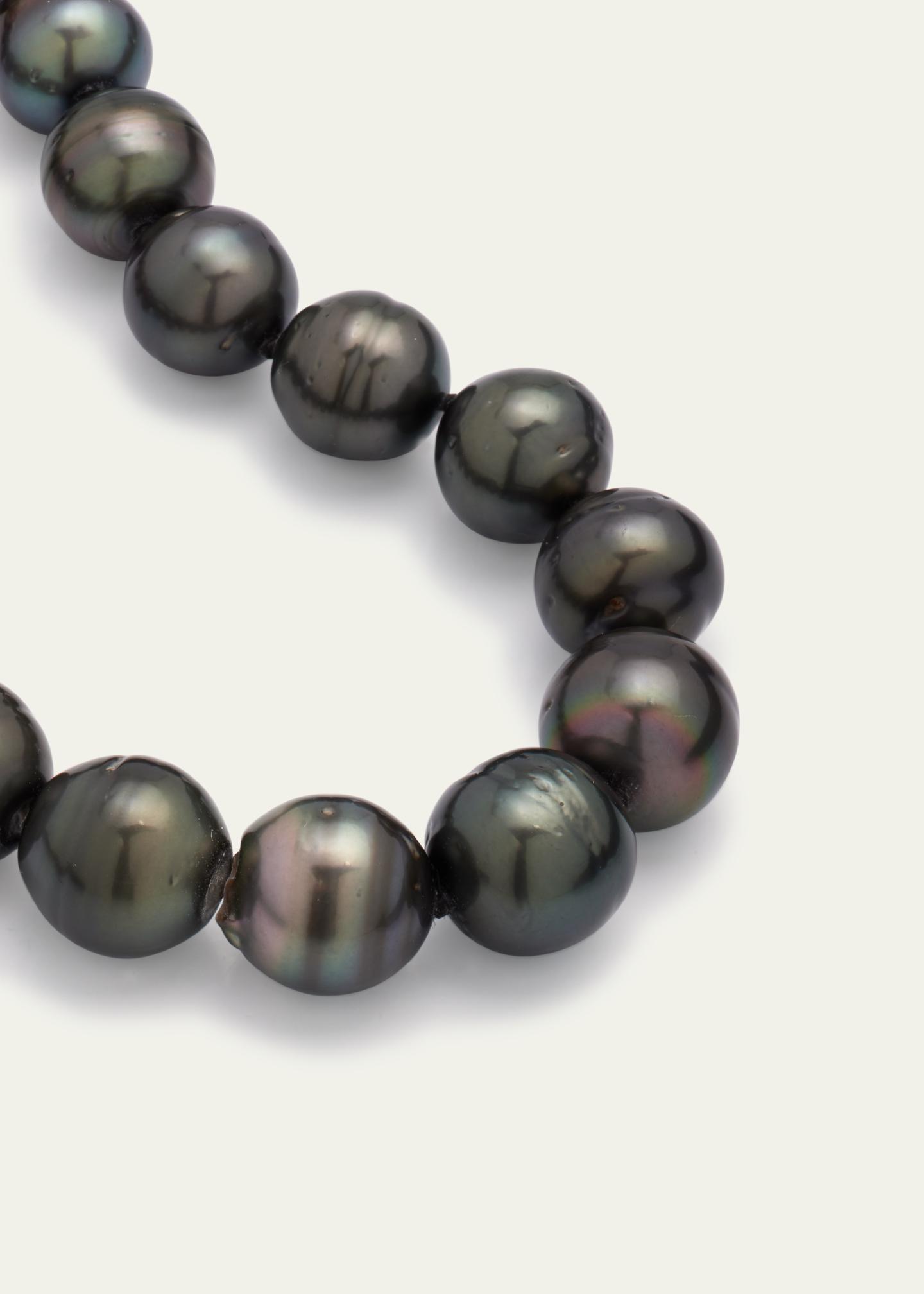 Tahitian Baroque Black Blue Pearl Necklace - 12-13mm Pearls, 19" Strand, 925 Sterling Silver Clasp