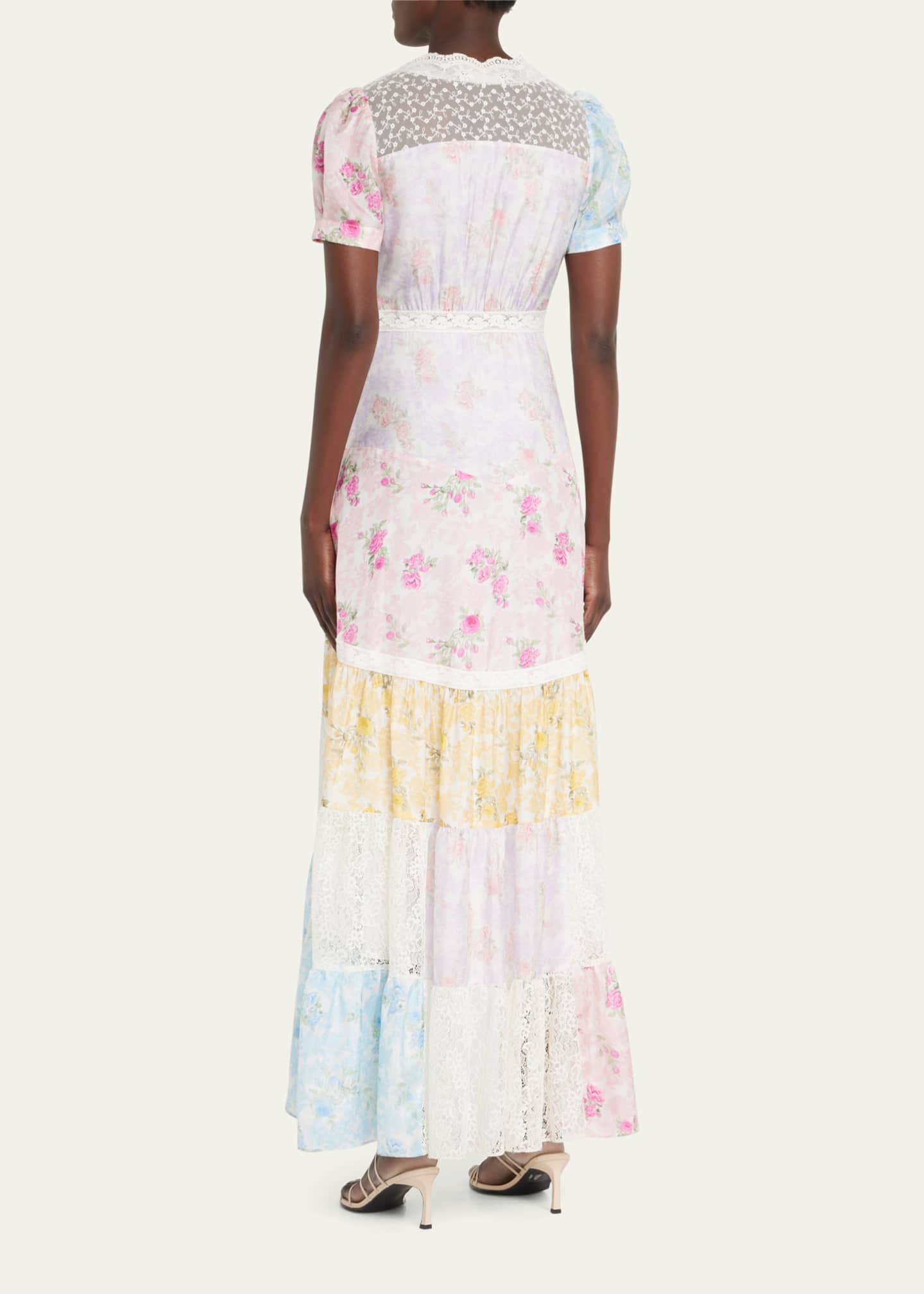 LoveShackFancy Tink Lace Floral Silk Tiered Maxi Dress - Bergdorf Goodman