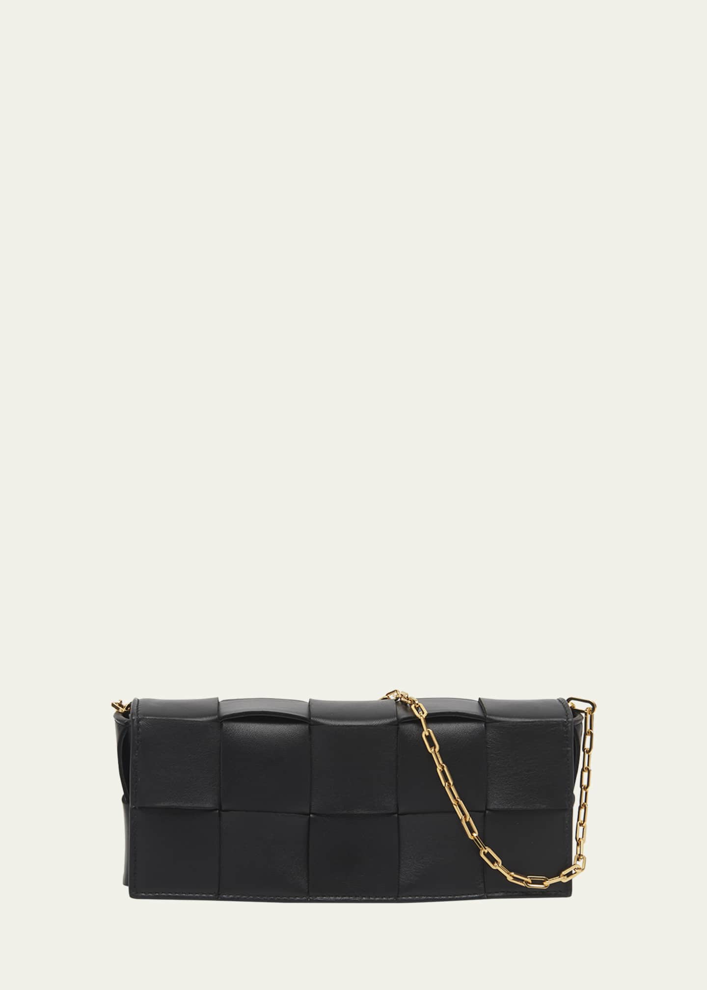 Bottega Veneta Cassette Intrecciato Lambskin Wallet on Chain, Black/Gold, Women's, Small Leather Goods Wallets