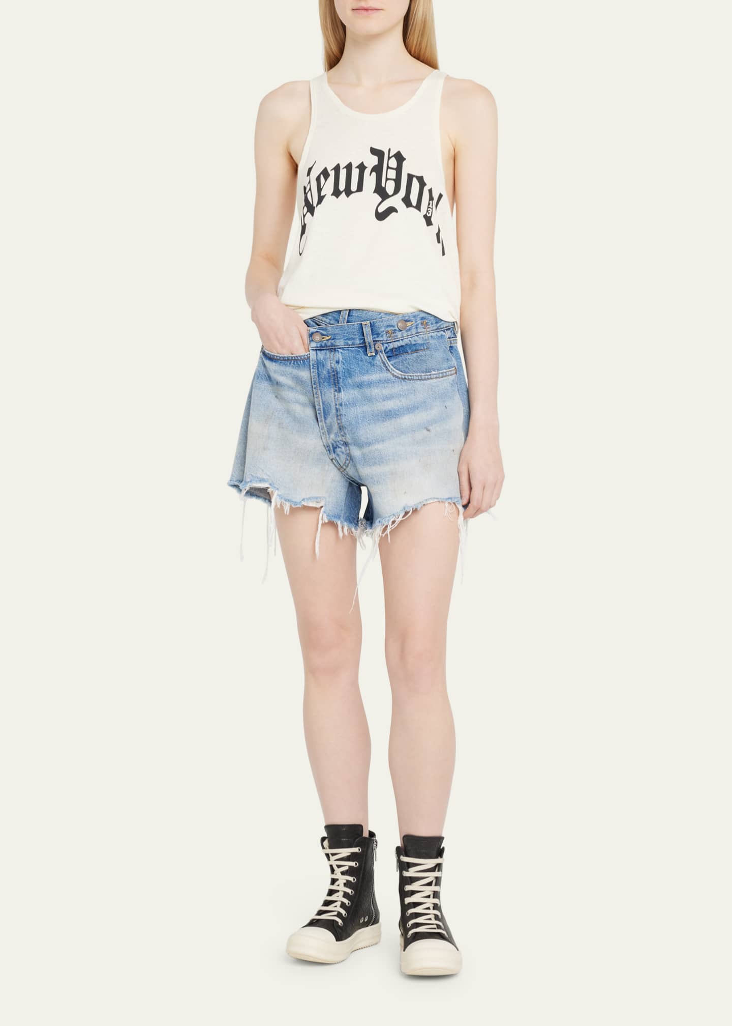 Crossover denim shorts store