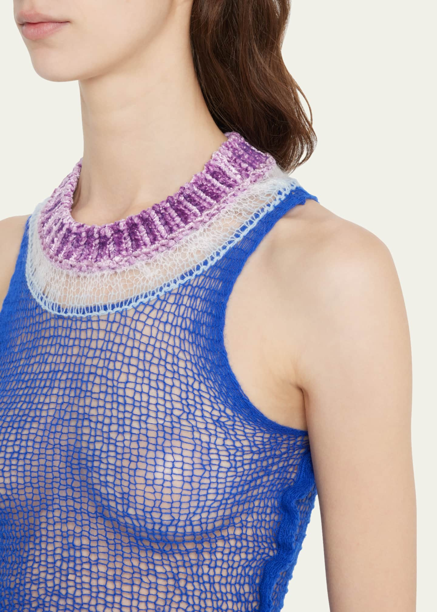 Marni Cashmere Blend Open-Knit Tank Top with Multicolor Collar