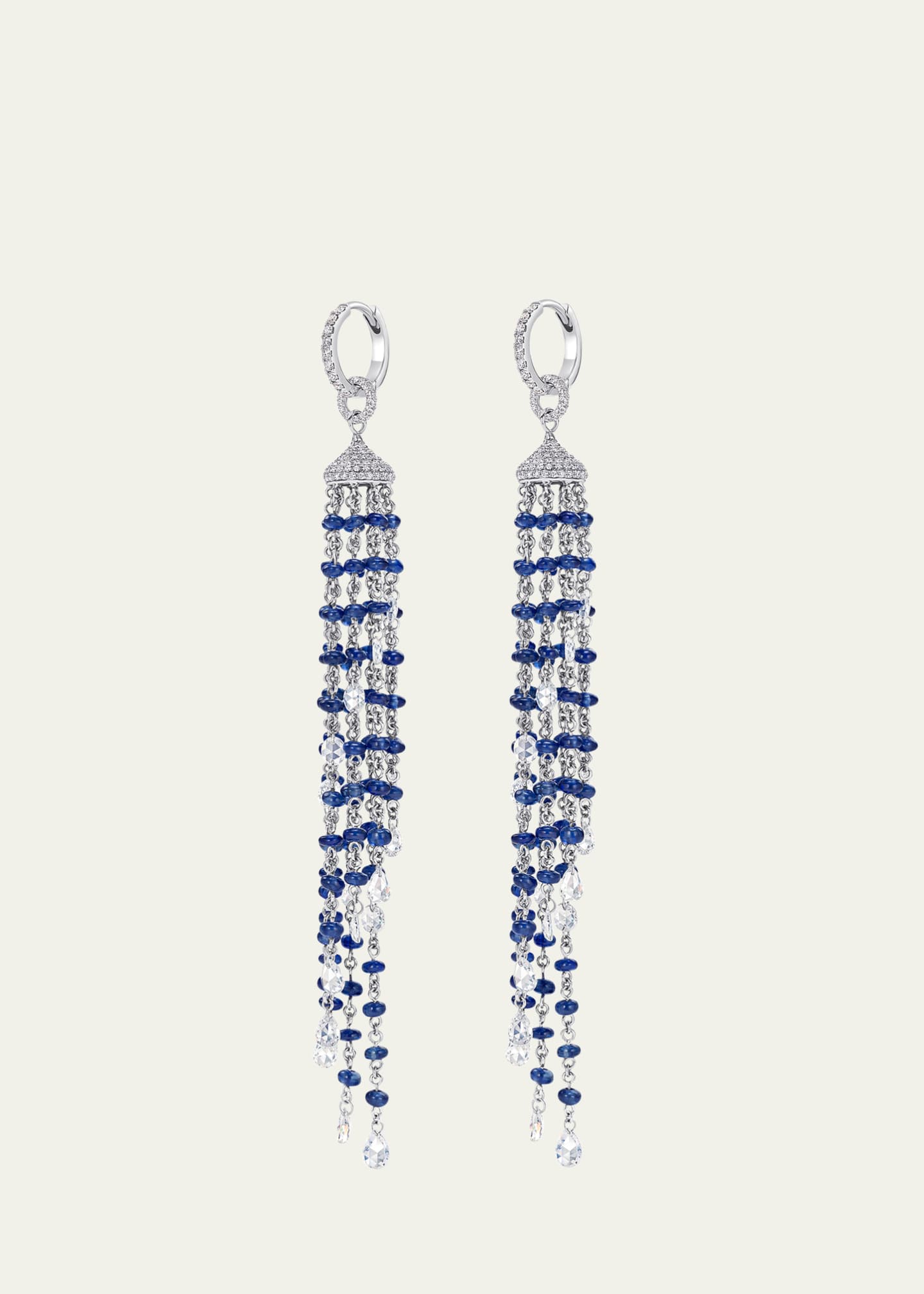 64 Facets 18K White Gold Spiral Tassel Earrings with Natural