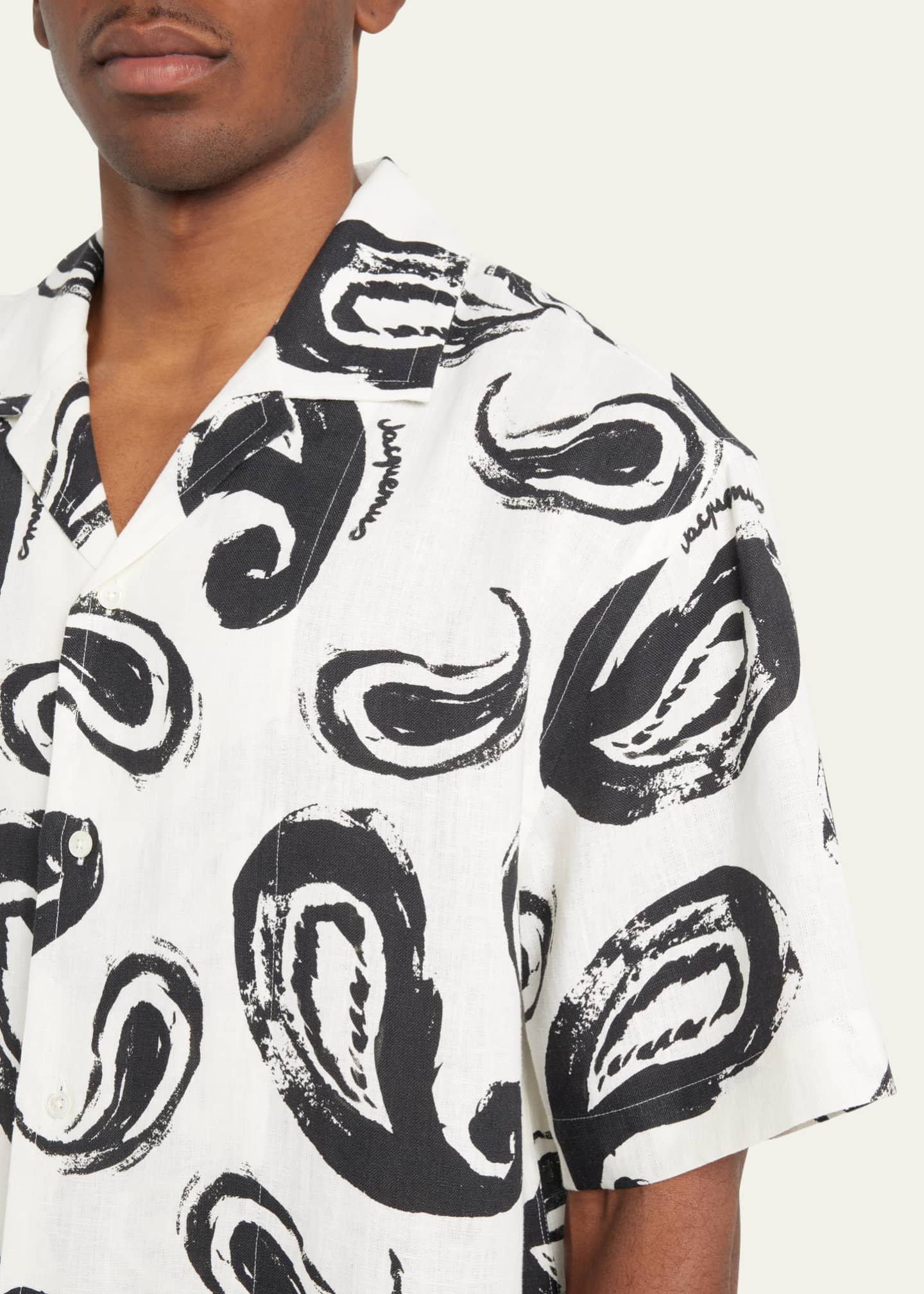 Jacquemus Men's PaisleyPrint Linen Bowling Shirt Bergdorf Goodman