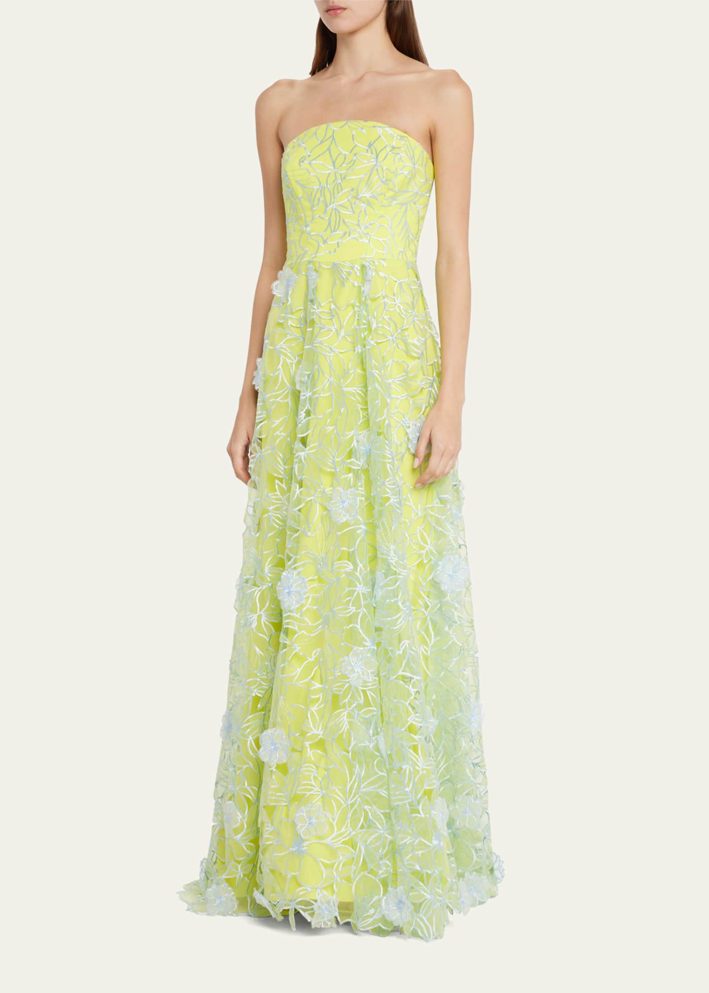 Marchesa Notte Strapless Cutout Floral-Embroidered Gown - Bergdorf Goodman