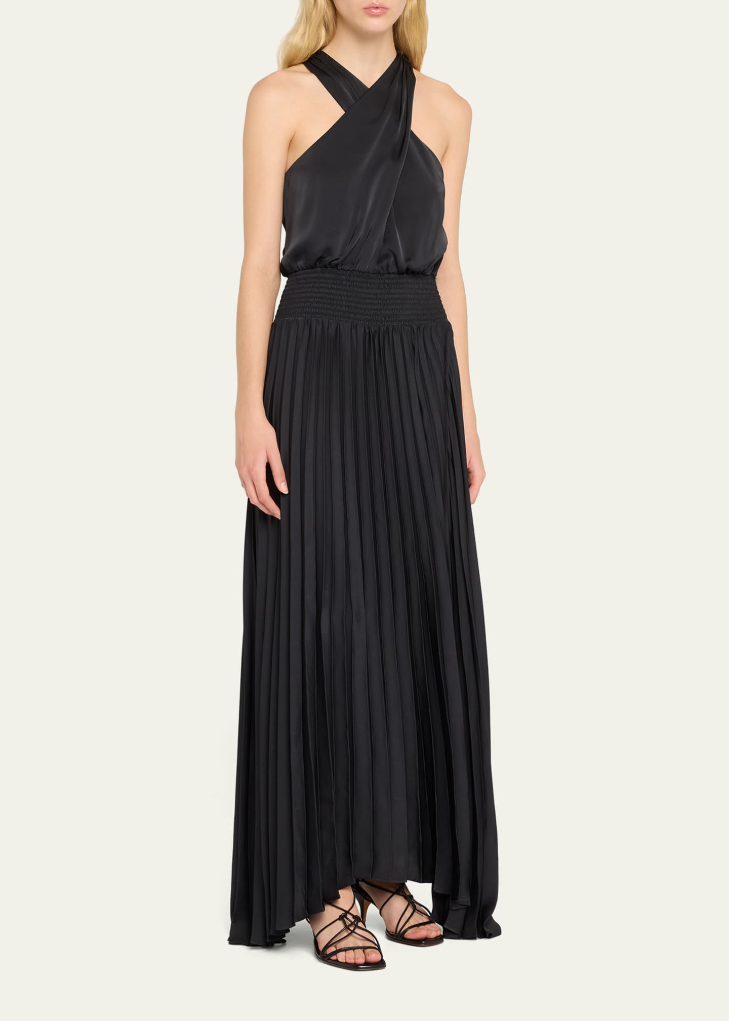 Ramy Brook Women's Arina Pleated Halter Dress - Black - Size 10