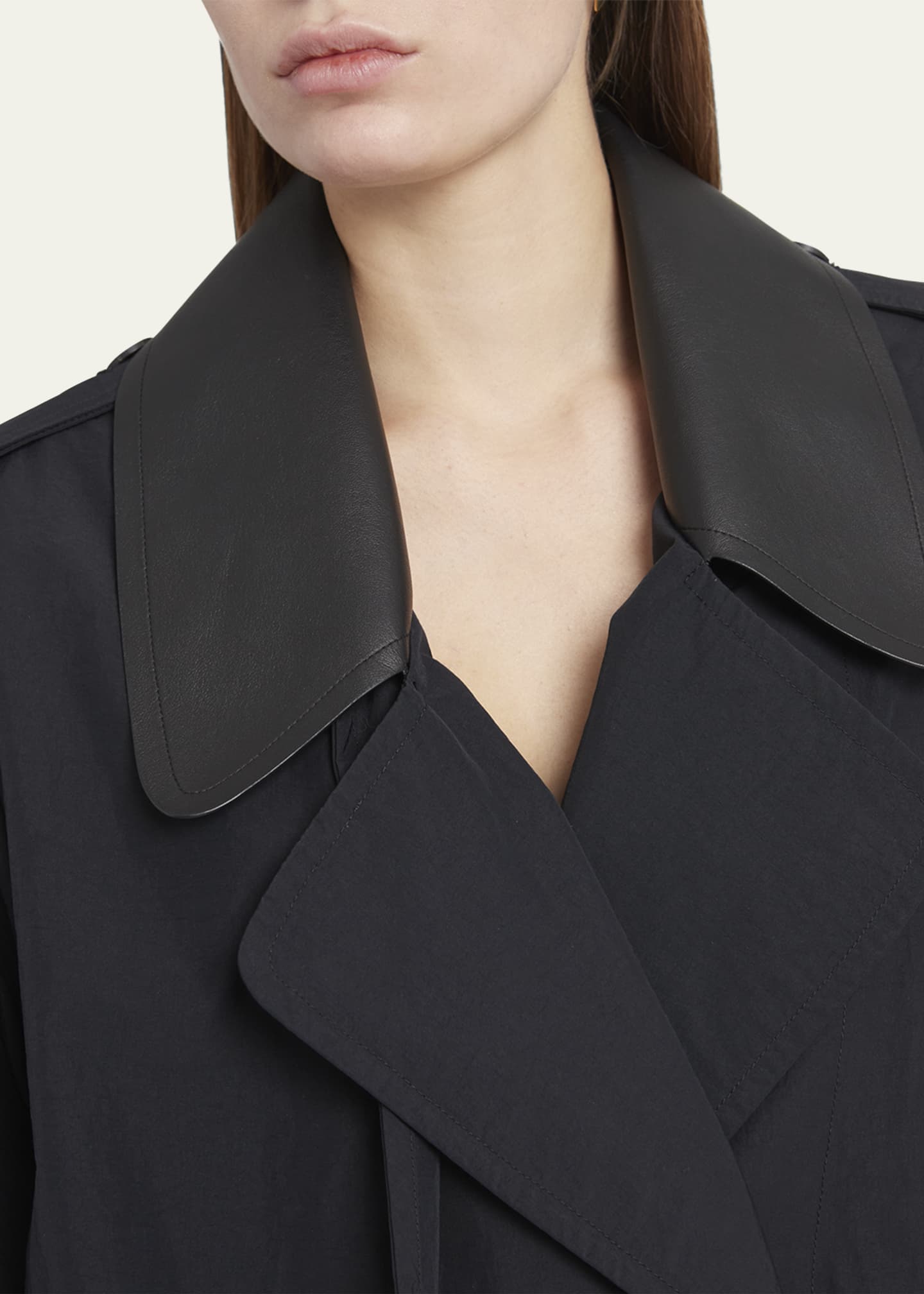Ferragamo Tech Faille Trench Coat with Leather Collar - Bergdorf Goodman