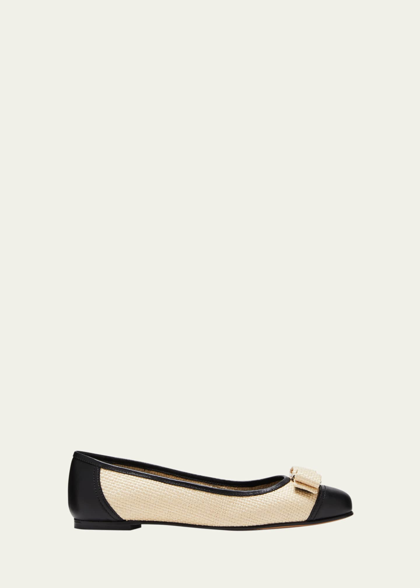 Ferragamo Varina Raffia Bicolor Bow Ballerina Flats - Bergdorf Goodman