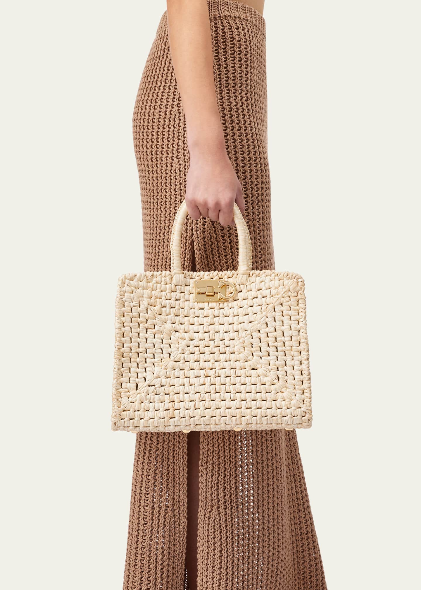 Ferragamo The Studio Raffia Basket Top-Handle Bag Image 2 of 4