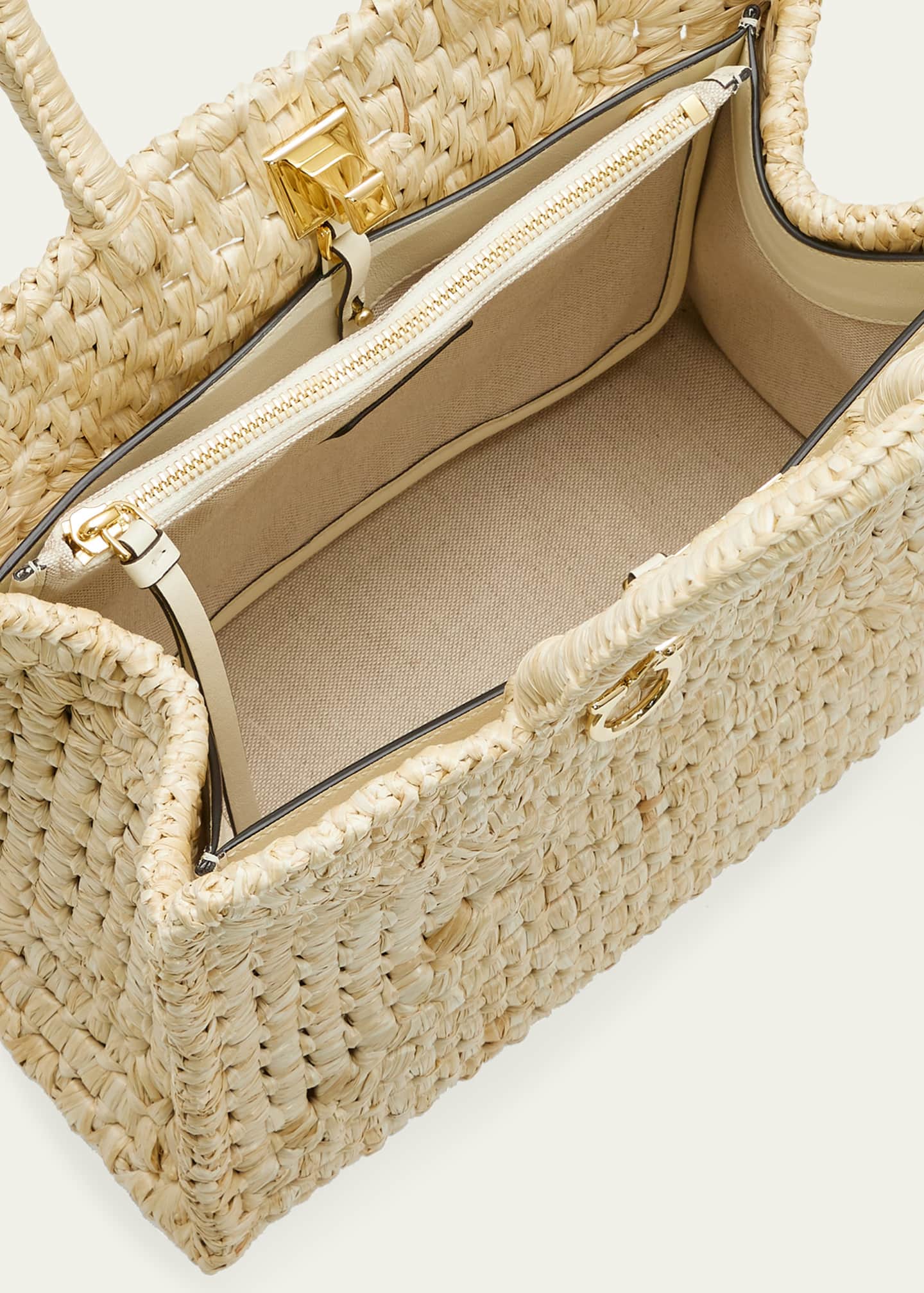 Ferragamo The Studio Raffia Basket Top-Handle Bag Image 4 of 4