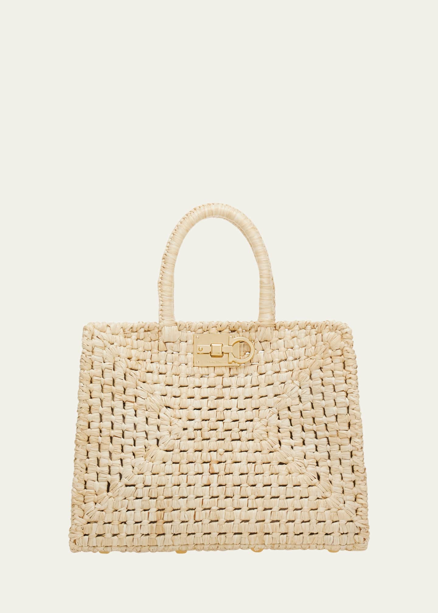 Ferragamo The Studio Raffia Basket Top-Handle Bag Image 1 of 4