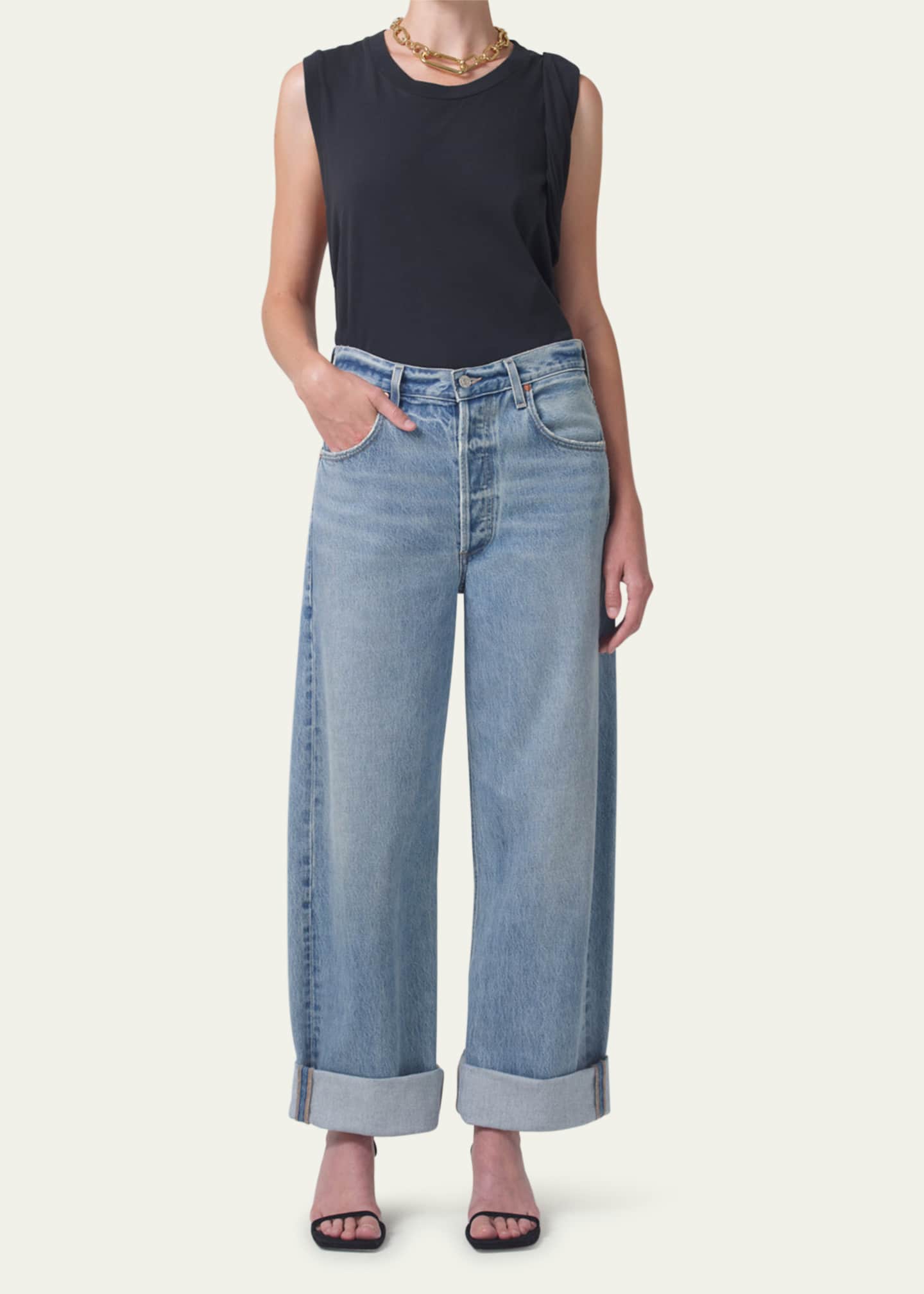 Cuffed cropped jeans sales