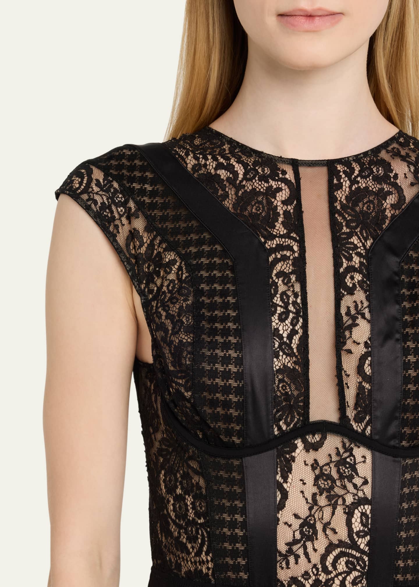 Livy Macy Cap-Sleeve Lace & Satin Bodysuit Image 4 of 4