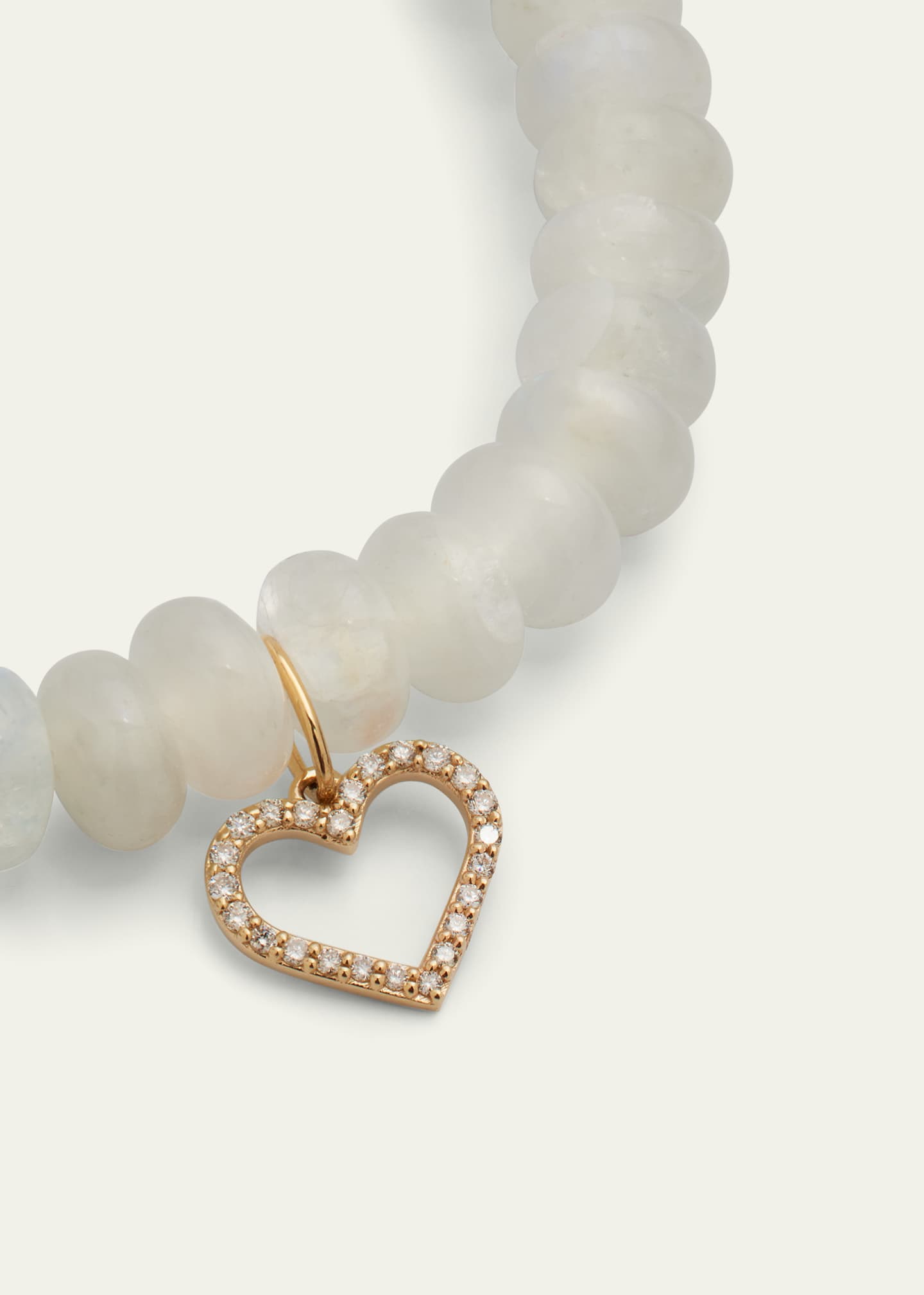 Sydney Evan 14k Gold Moonstone Beaded Bracelet with Diamond Heart Charm Image 3 of 4